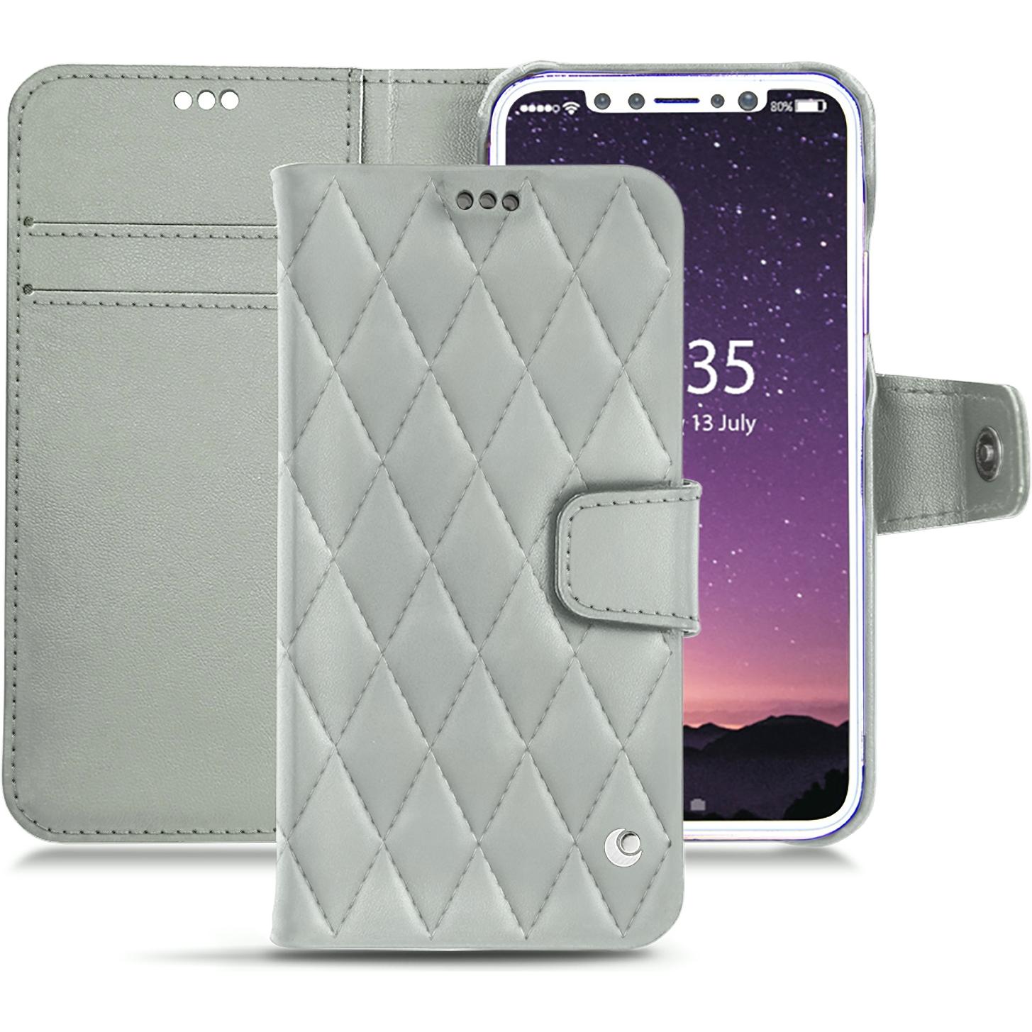 Noreve Lederschutzhülle Wallet (Apple iPhone X), Smartphone Hülle, Grau