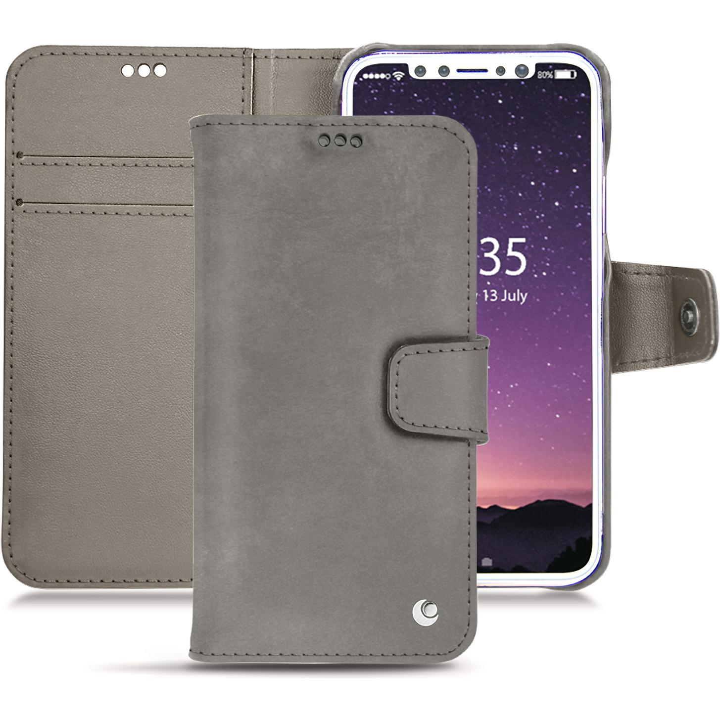 Noreve Lederschutzhülle Wallet (Apple iPhone X), Smartphone Hülle, Grau