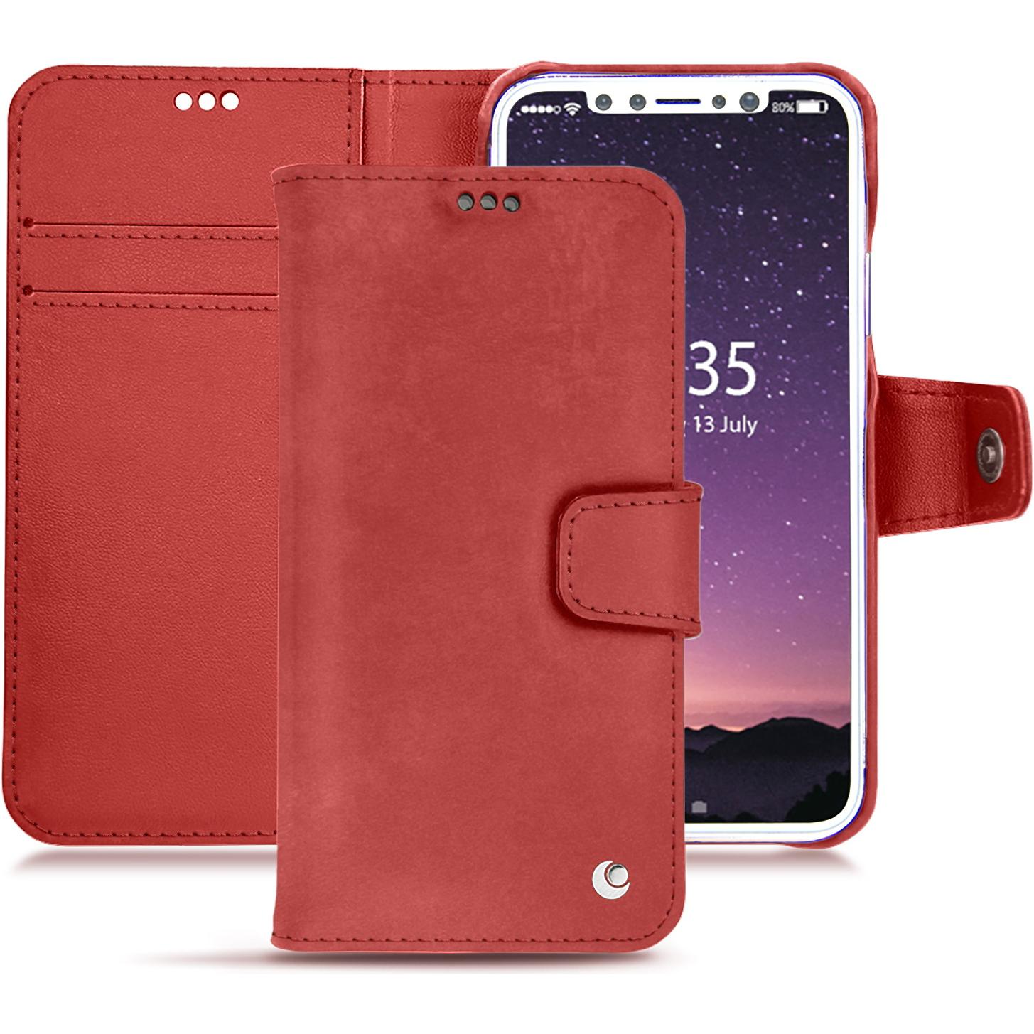 Noreve Lederschutzhülle Wallet (Apple iPhone X), Smartphone Hülle, Rot