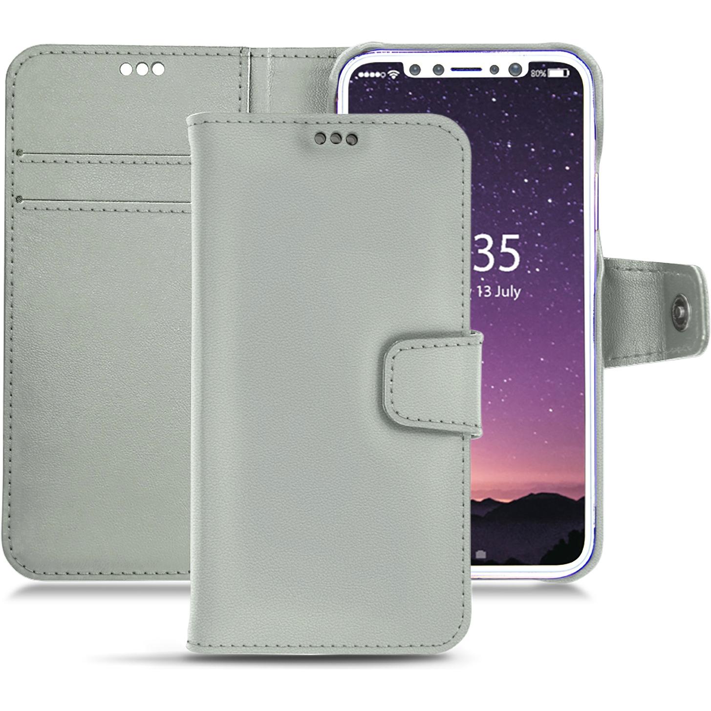 Noreve Lederschutzhülle Wallet (Apple iPhone X), Smartphone Hülle, Grau