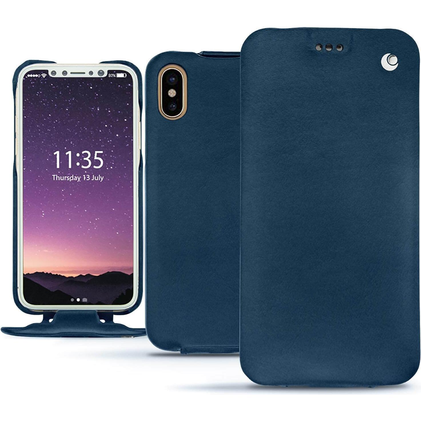 Noreve Lederschutzhülle vertikal (Apple iPhone X), Smartphone Hülle, Blau