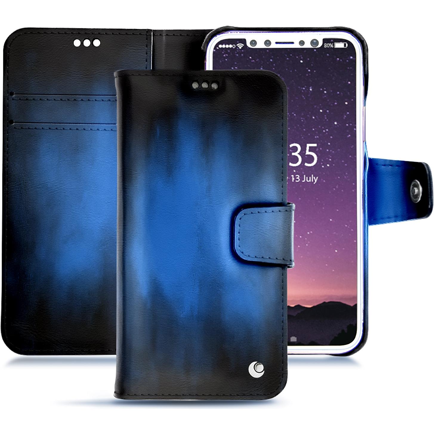 Noreve Lederschutzhülle Wallet (Apple iPhone X), Smartphone Hülle, Blau