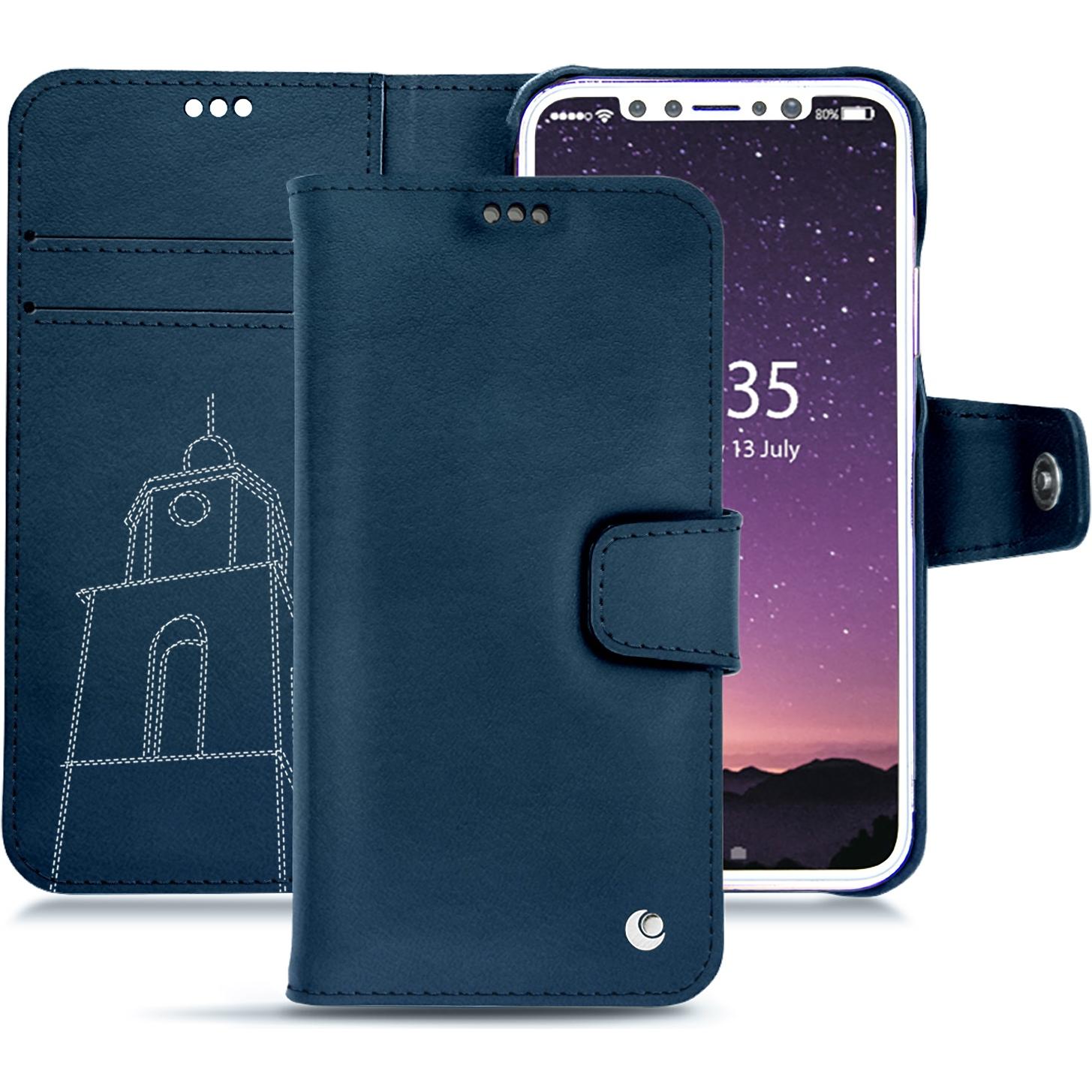 Noreve Lederschutzhülle Wallet (Apple iPhone X), Smartphone Hülle, Blau