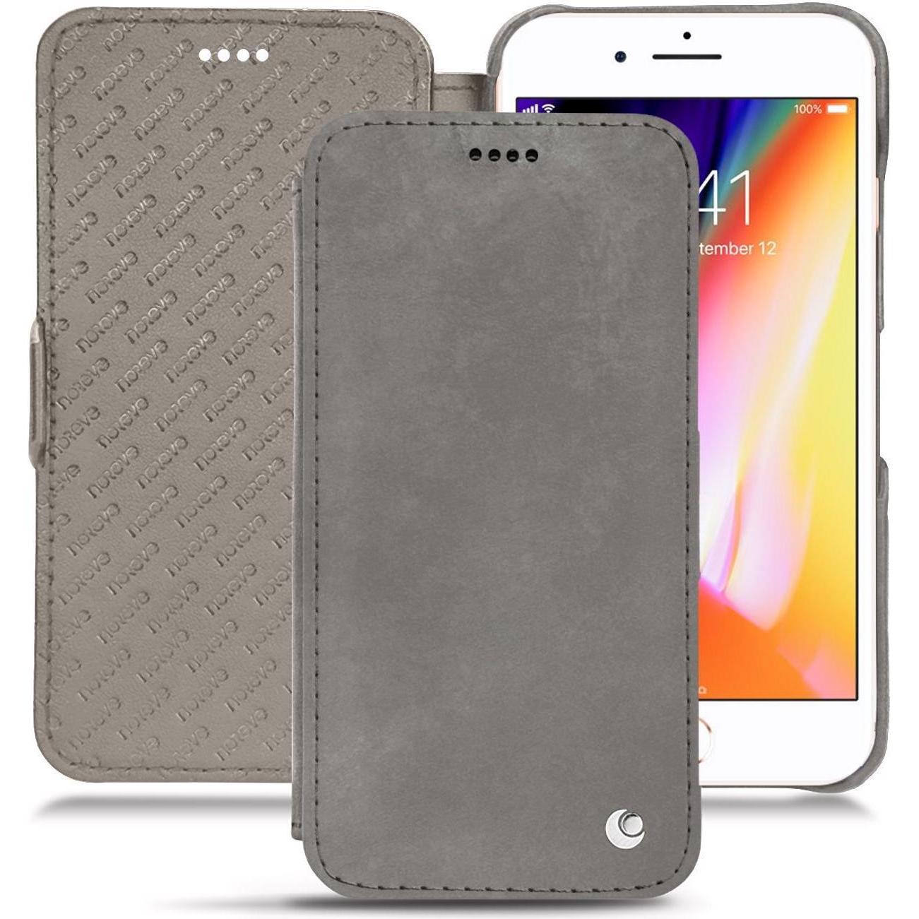 Noreve Lederschutzhülle horizontal (Apple iPhone 8 Plus), Smartphone Hülle, Grau