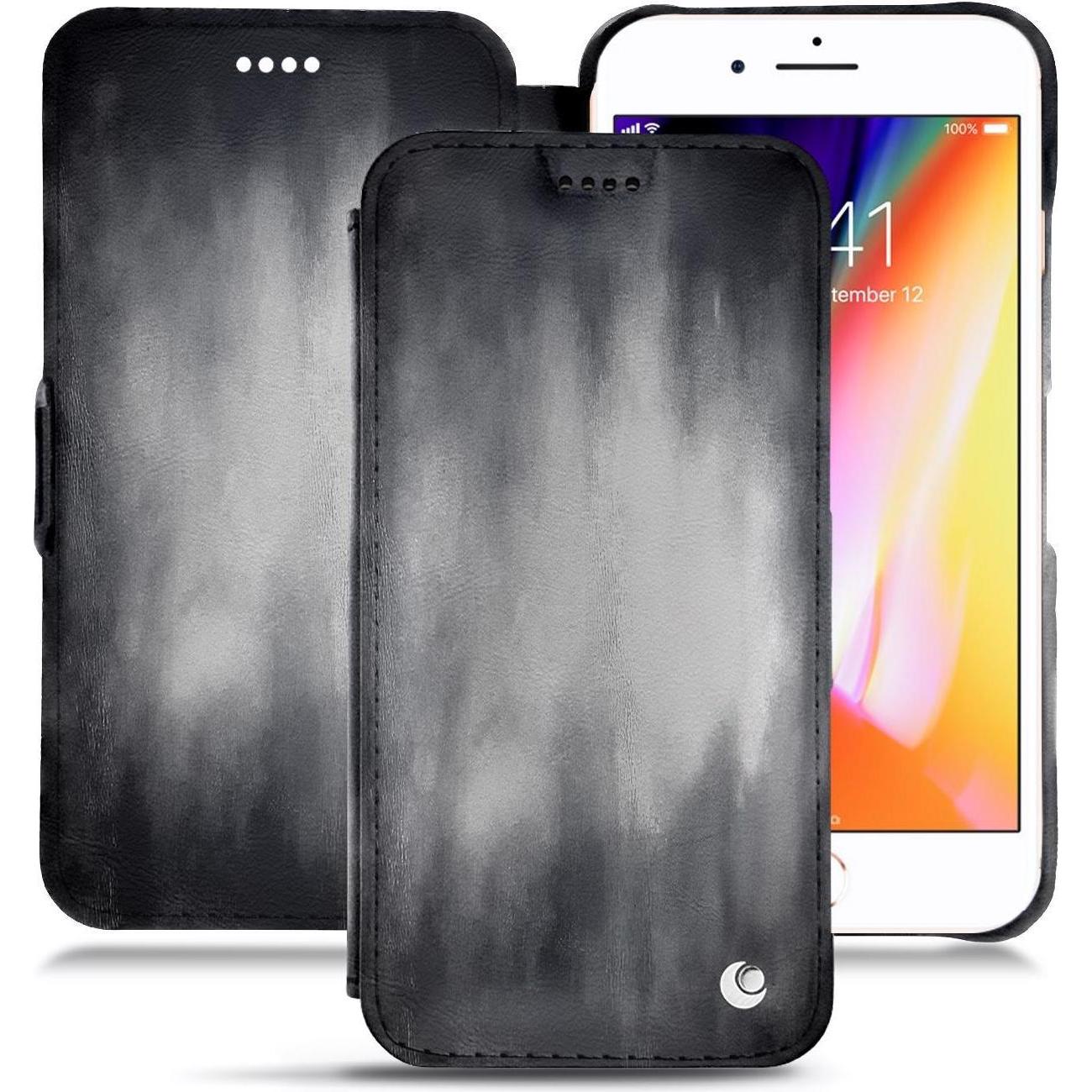 Noreve Lederschutzhülle horizontal (Apple iPhone 8 Plus), Smartphone Hülle, Grau