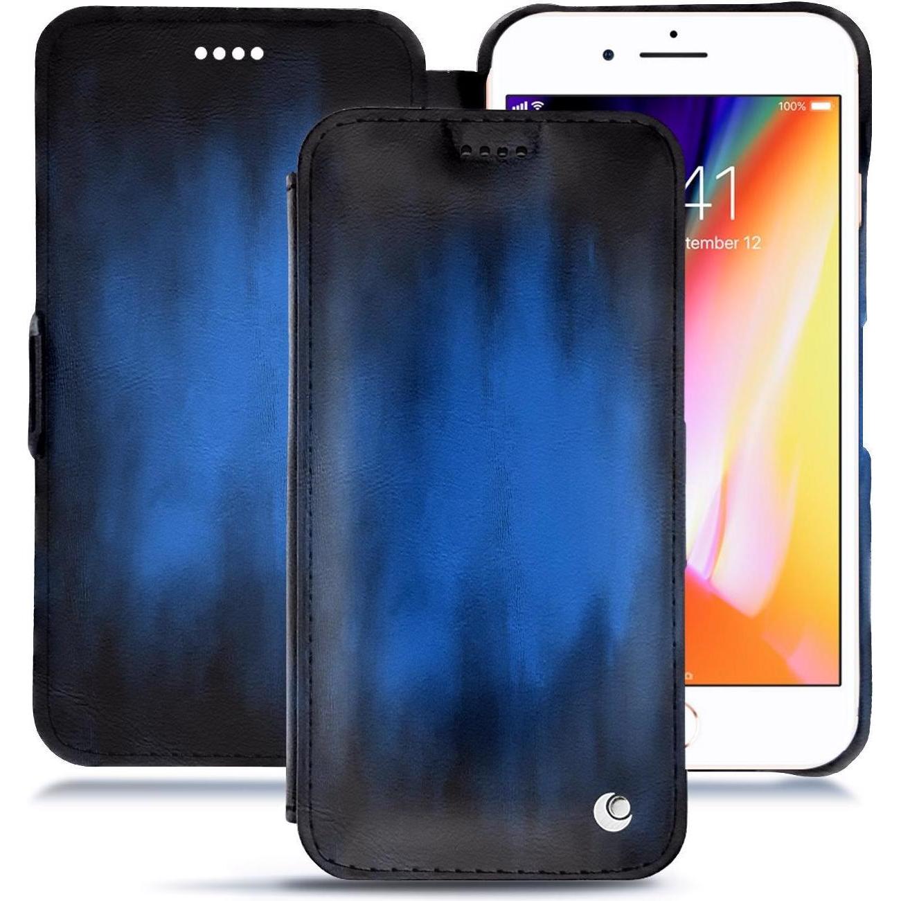 Noreve Lederschutzhülle horizontal (Apple iPhone 8 Plus), Smartphone Hülle, Blau