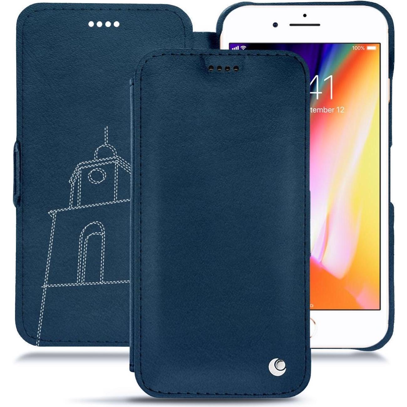 Noreve Lederschutzhülle horizontal (Apple iPhone 8 Plus), Smartphone Hülle, Blau