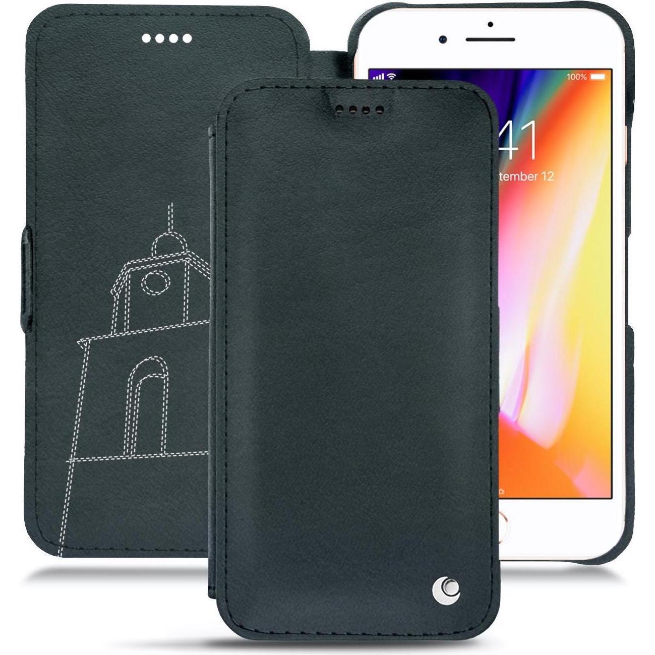 Noreve Lederschutzhülle horizontal (Apple iPhone 8 Plus), Smartphone Hülle, Blau
