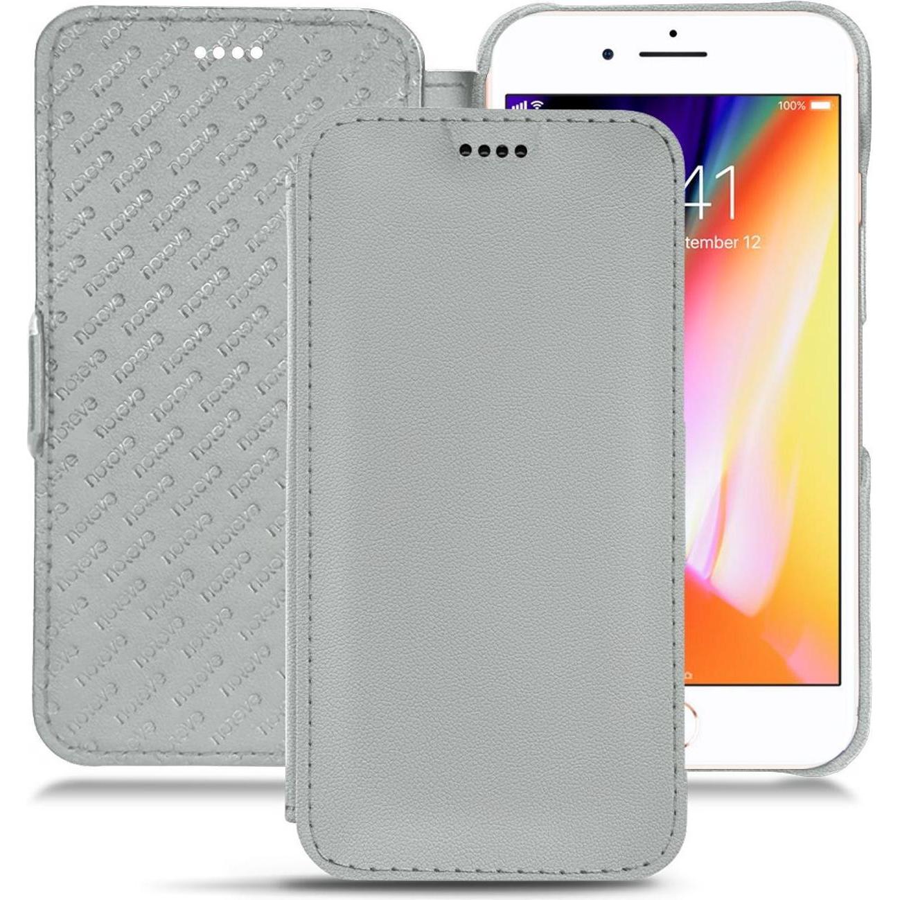 Noreve Lederschutzhülle horizontal (Apple iPhone 8 Plus), Smartphone Hülle, Grau