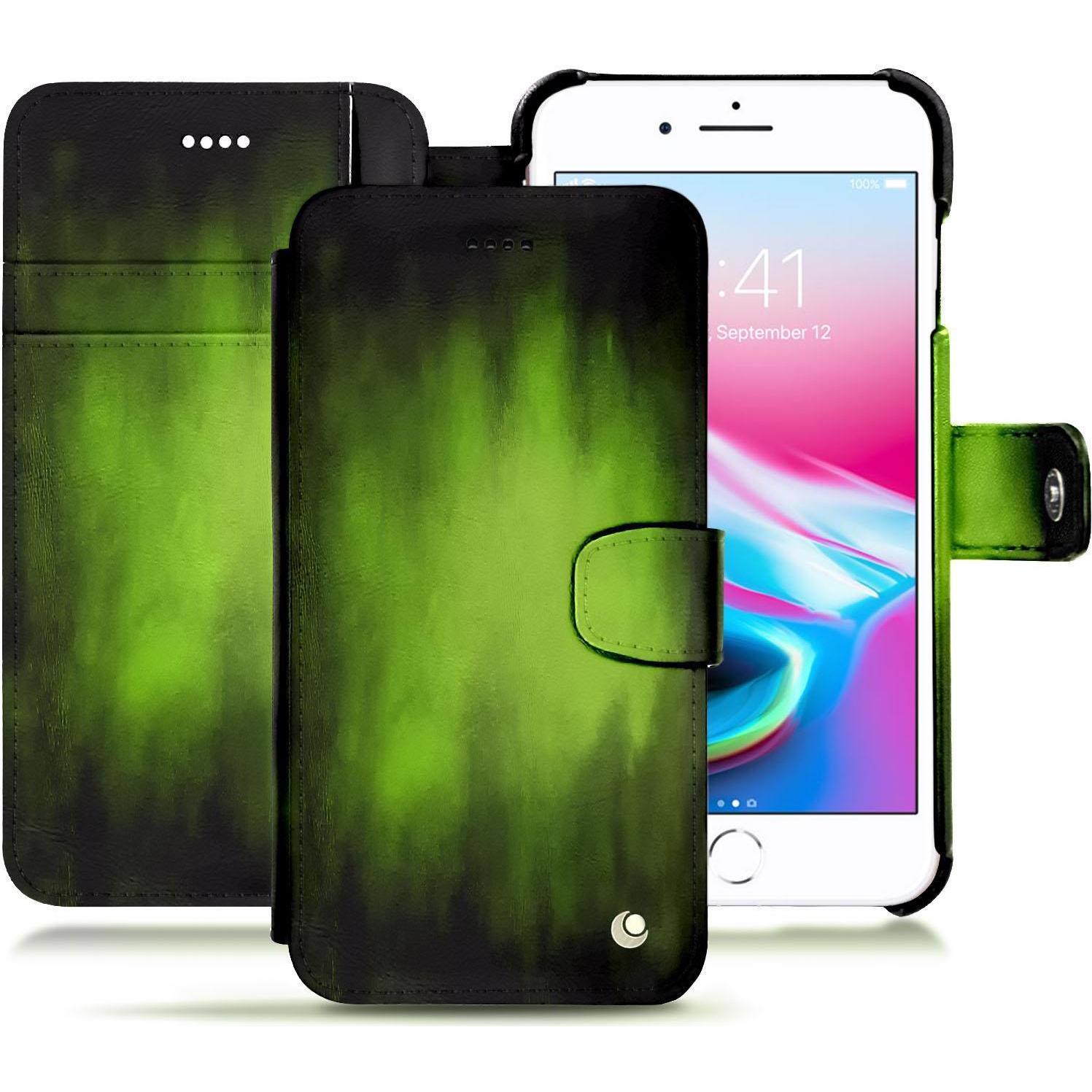Noreve Lederschutzhülle Wallet (Apple iPhone 8 Plus), Smartphone Hülle, Grün