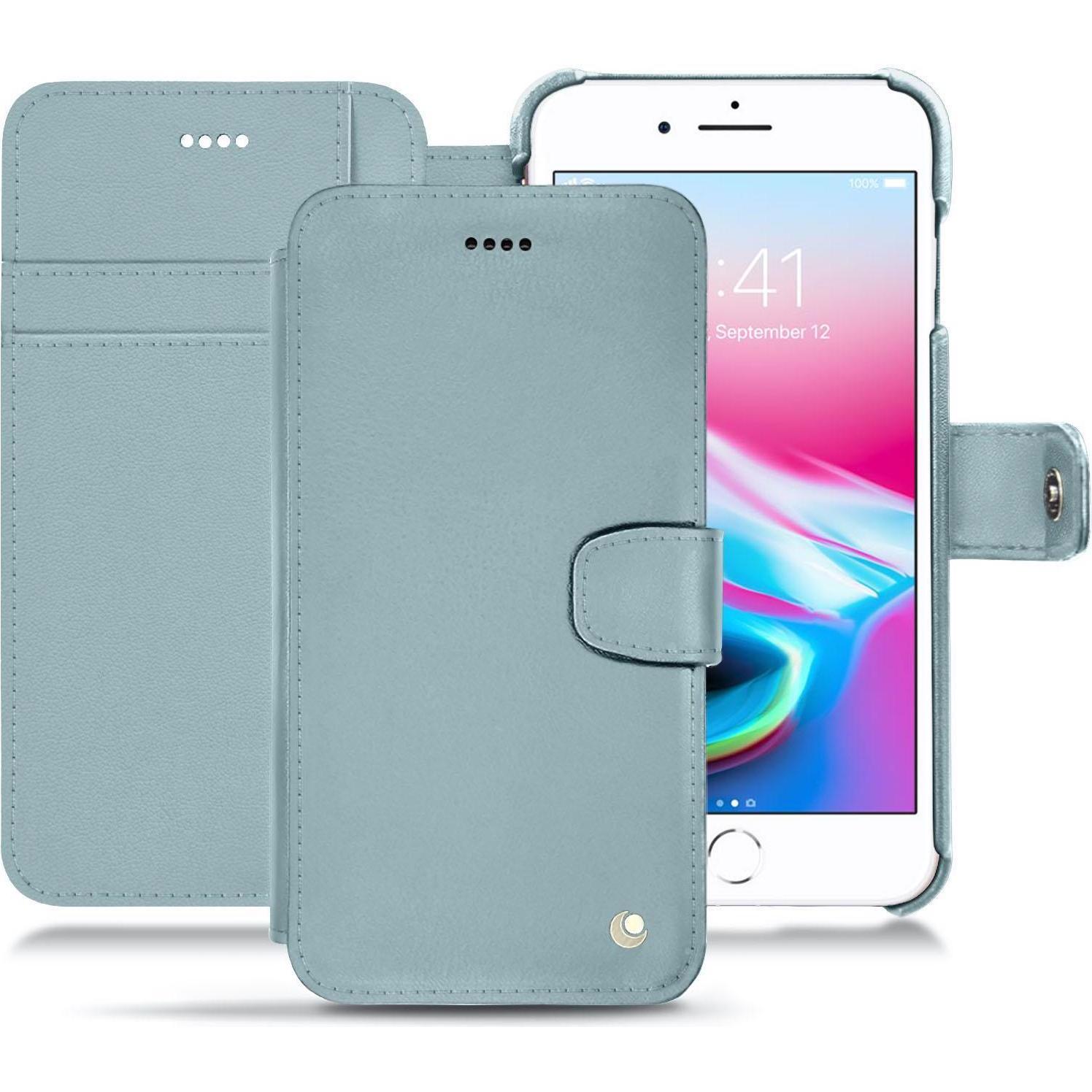 Noreve Lederschutzhülle Wallet (Apple iPhone 8 Plus), Smartphone Hülle, Blau