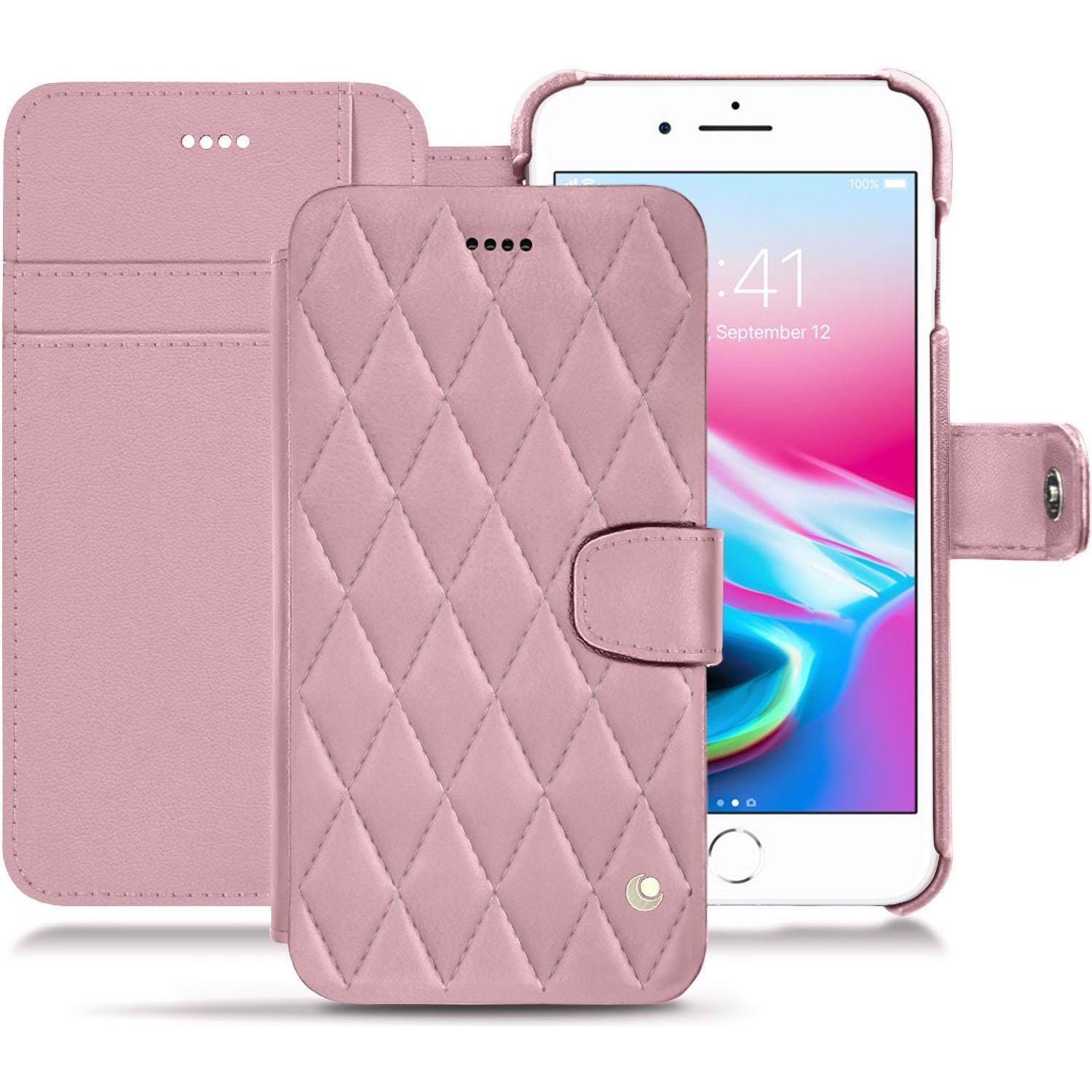 Noreve Lederschutzhülle Wallet (Apple iPhone 8 Plus), Smartphone Hülle, Rosa