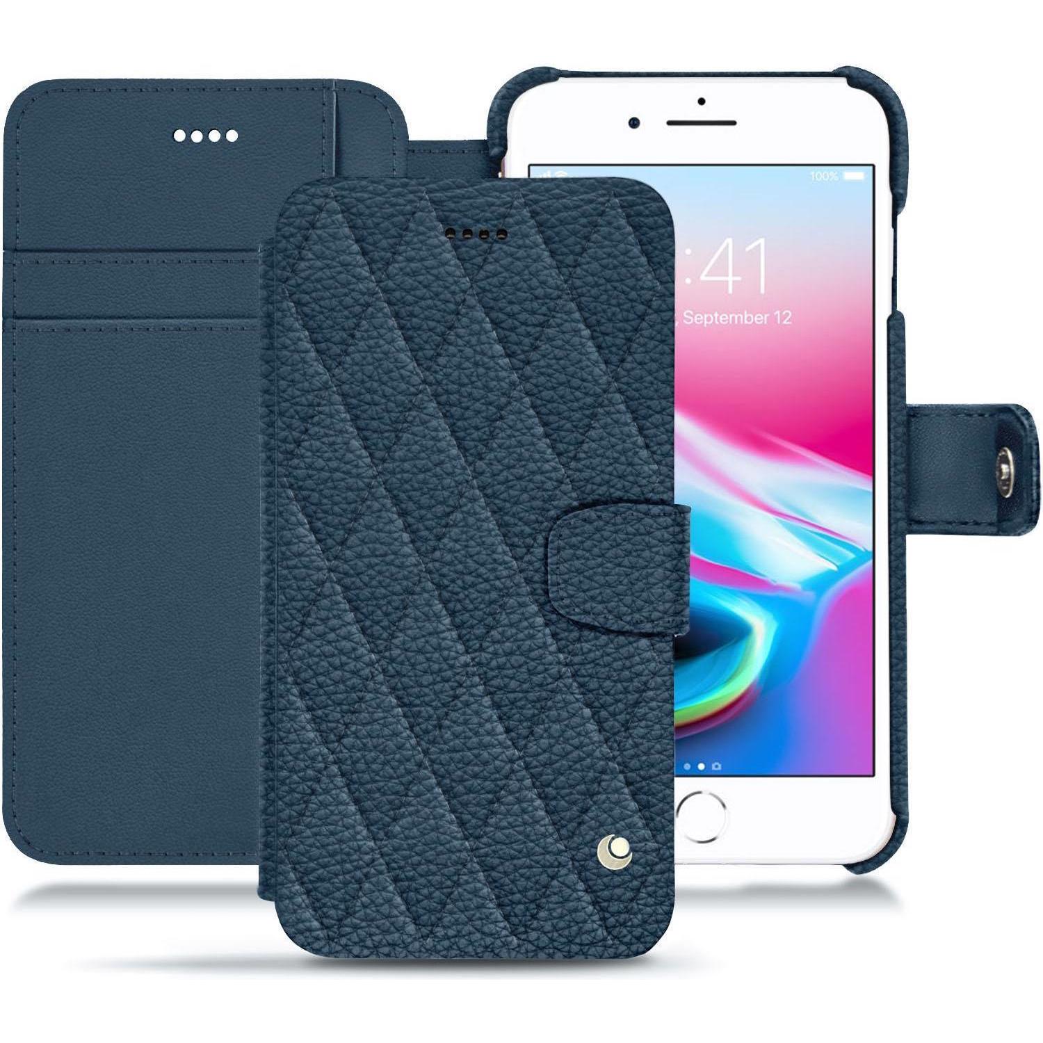 Noreve Lederschutzhülle Wallet (Apple iPhone 8 Plus), Smartphone Hülle, Blau