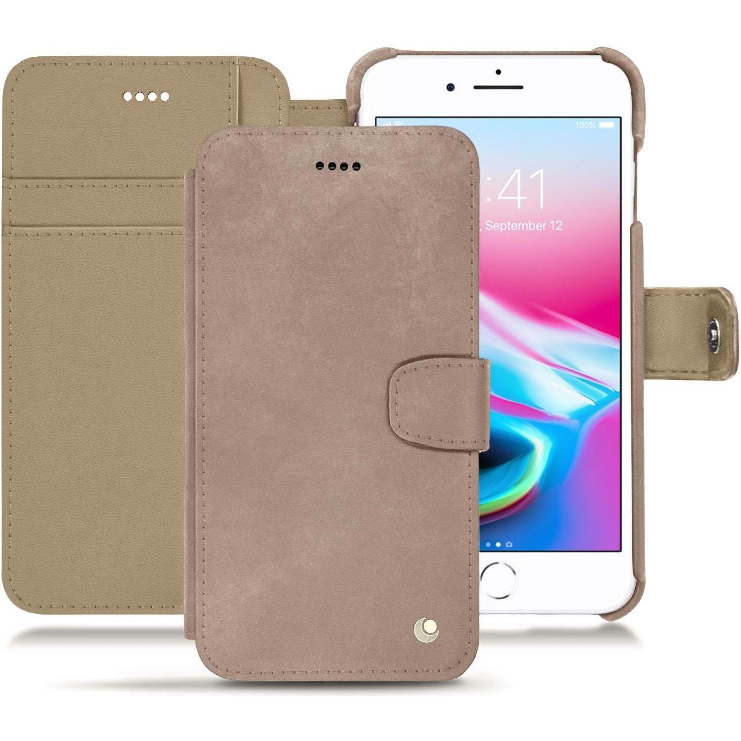 Noreve Lederschutzhülle Wallet (Apple iPhone 8 Plus), Smartphone Hülle, Beige