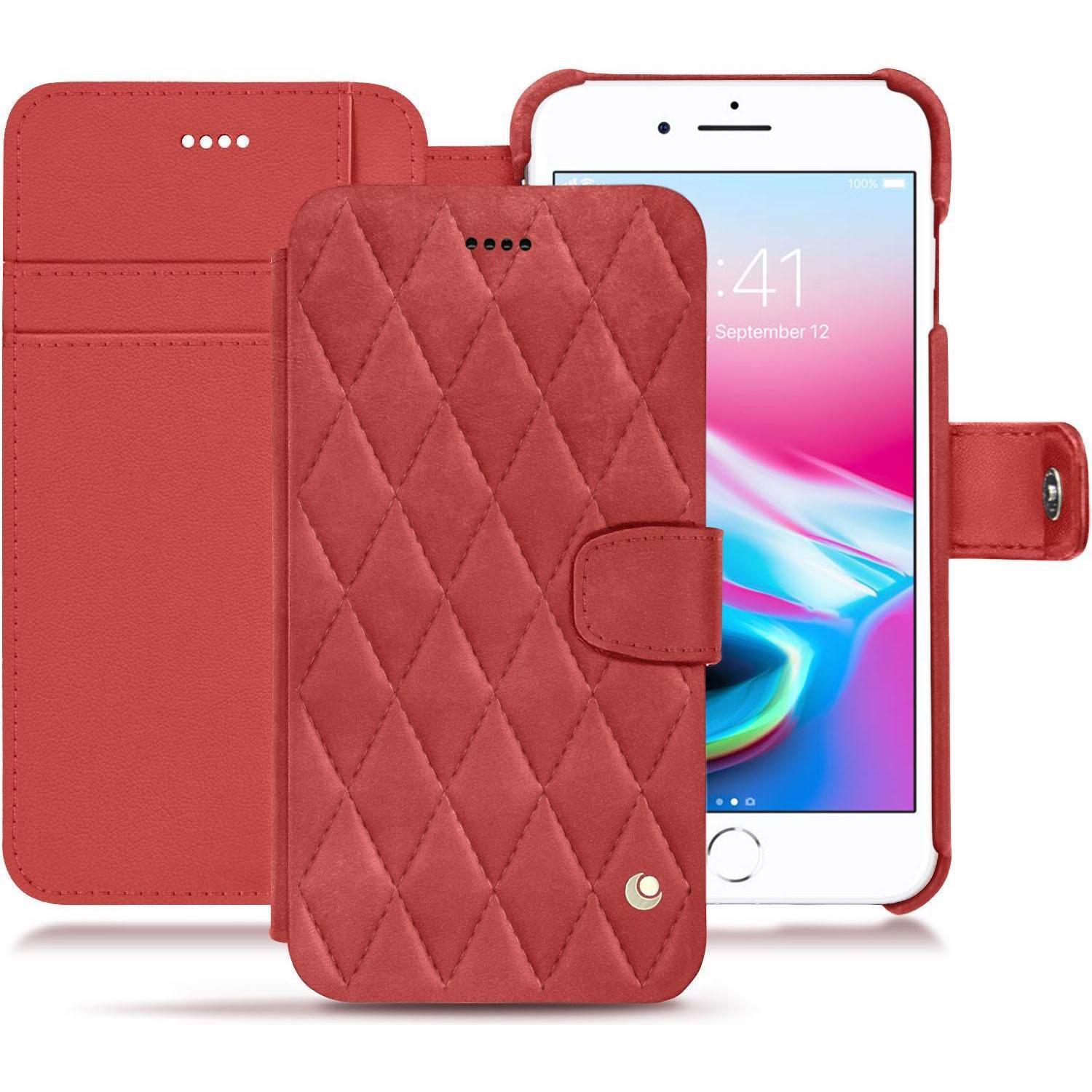 Noreve Lederschutzhülle Wallet (Apple iPhone 8 Plus), Smartphone Hülle, Rot
