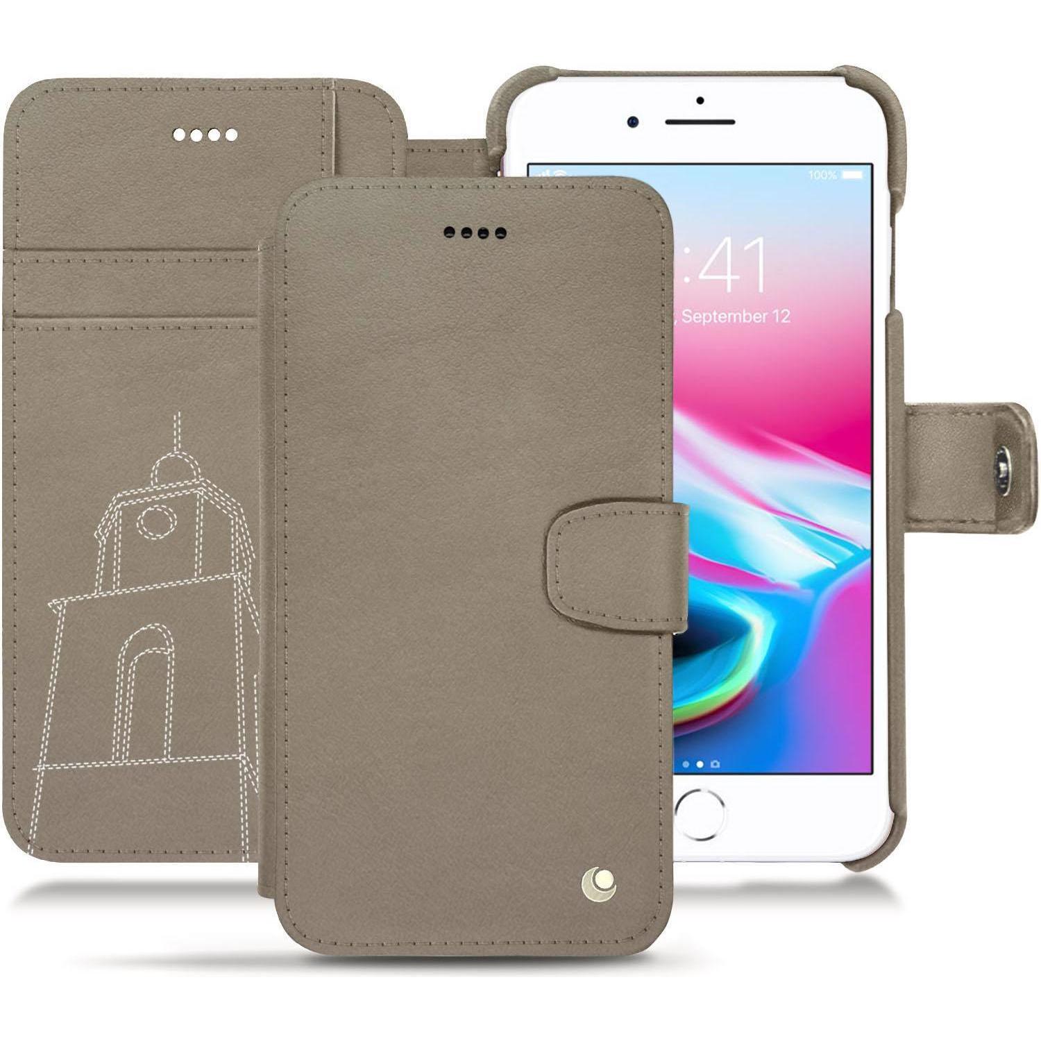 Noreve Lederschutzhülle Wallet (Apple iPhone 8 Plus), Smartphone Hülle, Beige