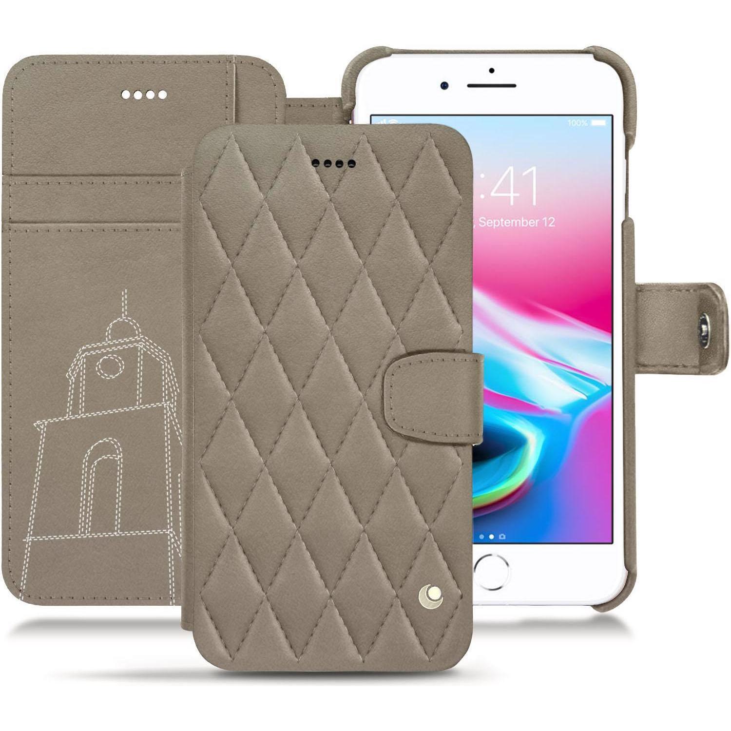Noreve Lederschutzhülle Wallet (Apple iPhone 8 Plus), Smartphone Hülle, Beige