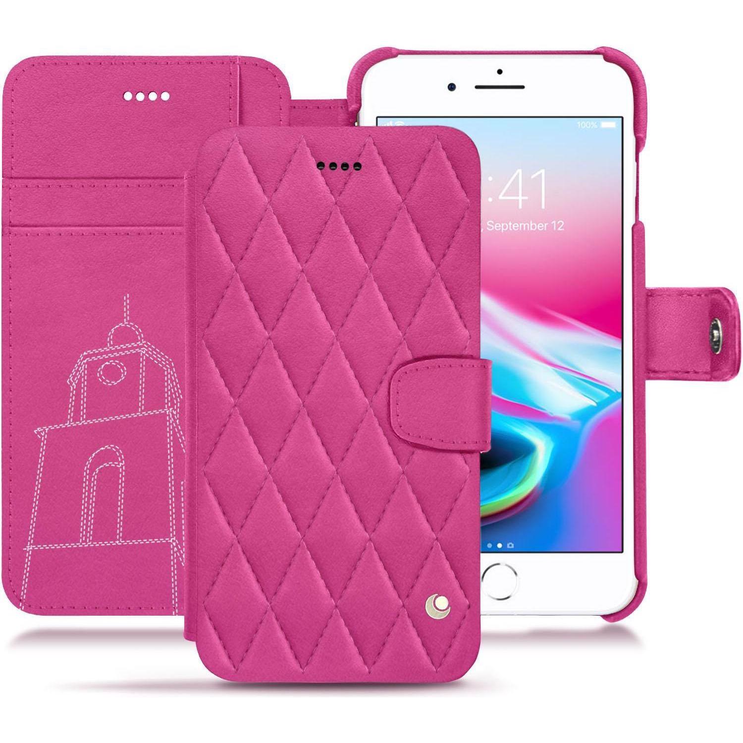 Noreve Lederschutzhülle Wallet (Apple iPhone 8 Plus), Smartphone Hülle, Rosa