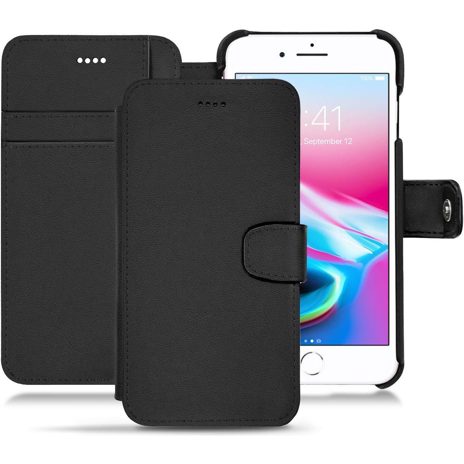 Noreve Lederschutzhülle Wallet (Apple iPhone 8 Plus), Smartphone Hülle, Schwarz