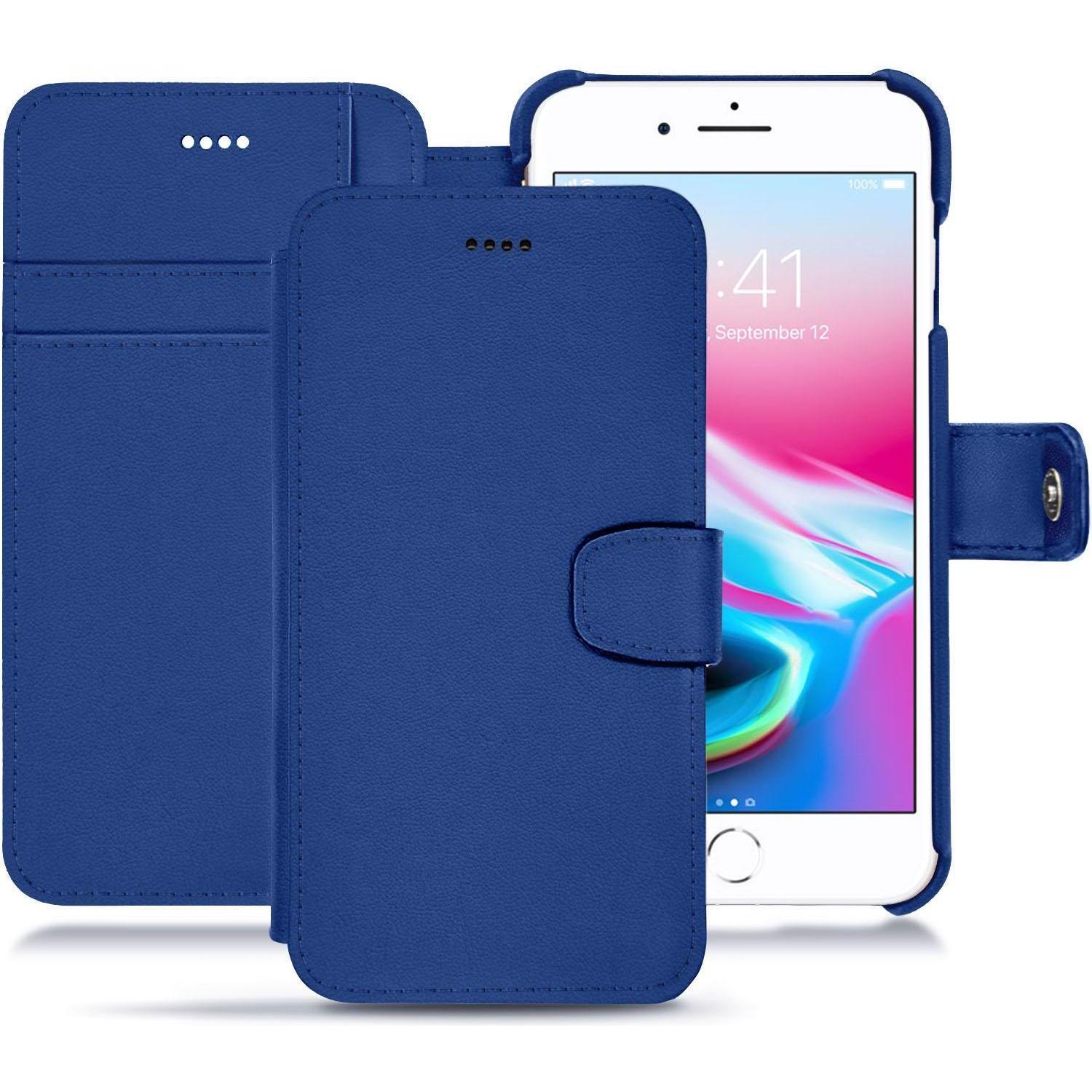 Noreve Lederschutzhülle Wallet (Apple iPhone 8 Plus), Smartphone Hülle, Blau