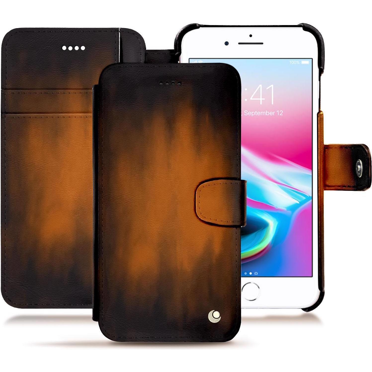Noreve Lederschutzhülle Wallet (Apple iPhone 8 Plus), Smartphone Hülle, Braun