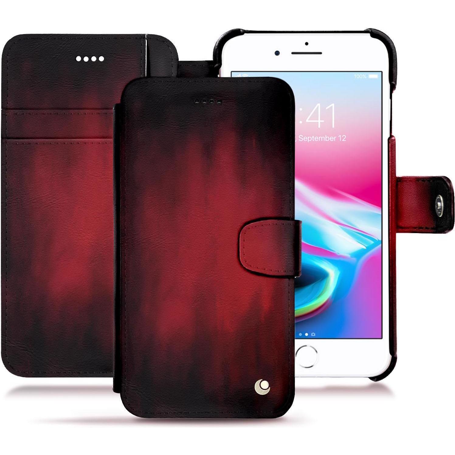 Noreve Lederschutzhülle Wallet (Apple iPhone 8 Plus), Smartphone Hülle, Rot