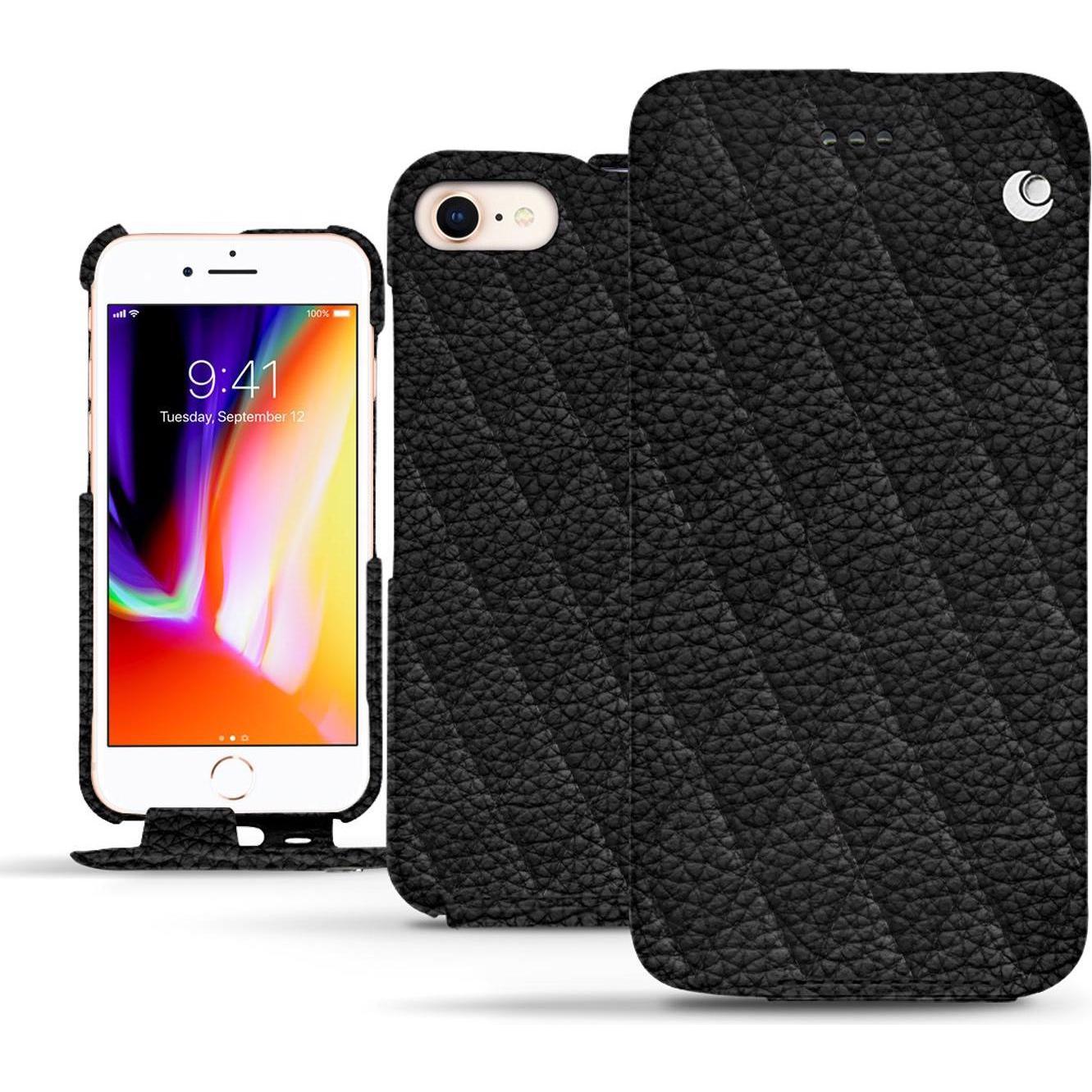 Noreve Lederschutzhülle vertikal (Apple iPhone 8), Smartphone Hülle, Schwarz