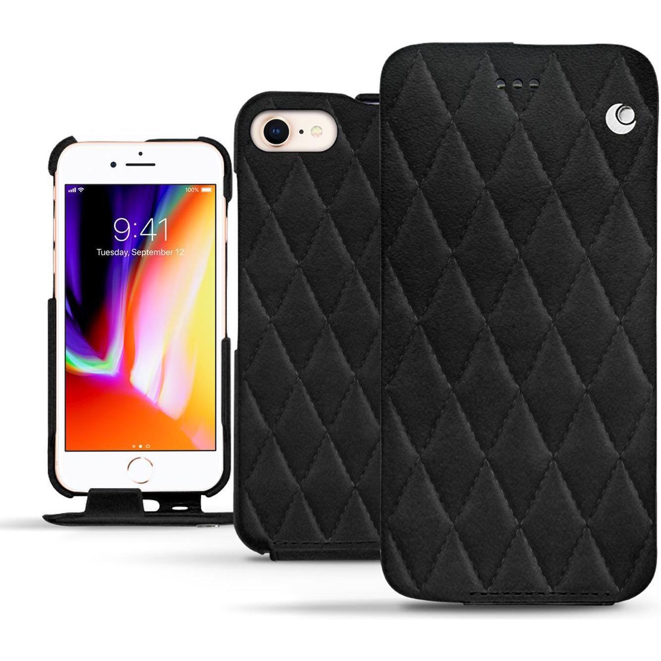 Noreve Lederschutzhülle vertikal (Apple iPhone 8), Smartphone Hülle, Schwarz