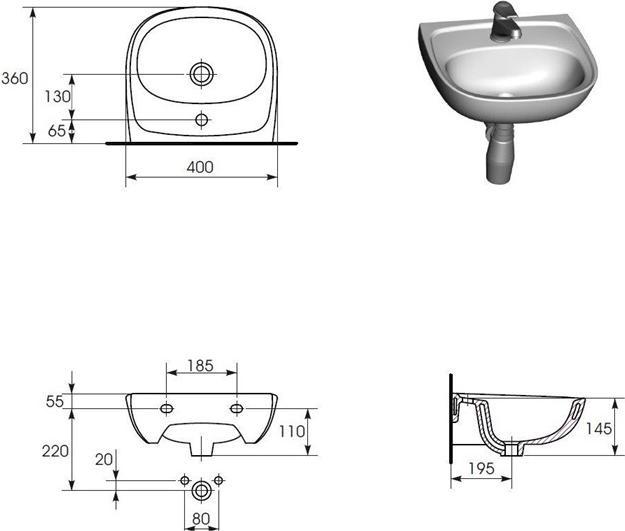Produktbild Cersanit Washbasin, Market, 40 cm (360 mm, 400 mm)