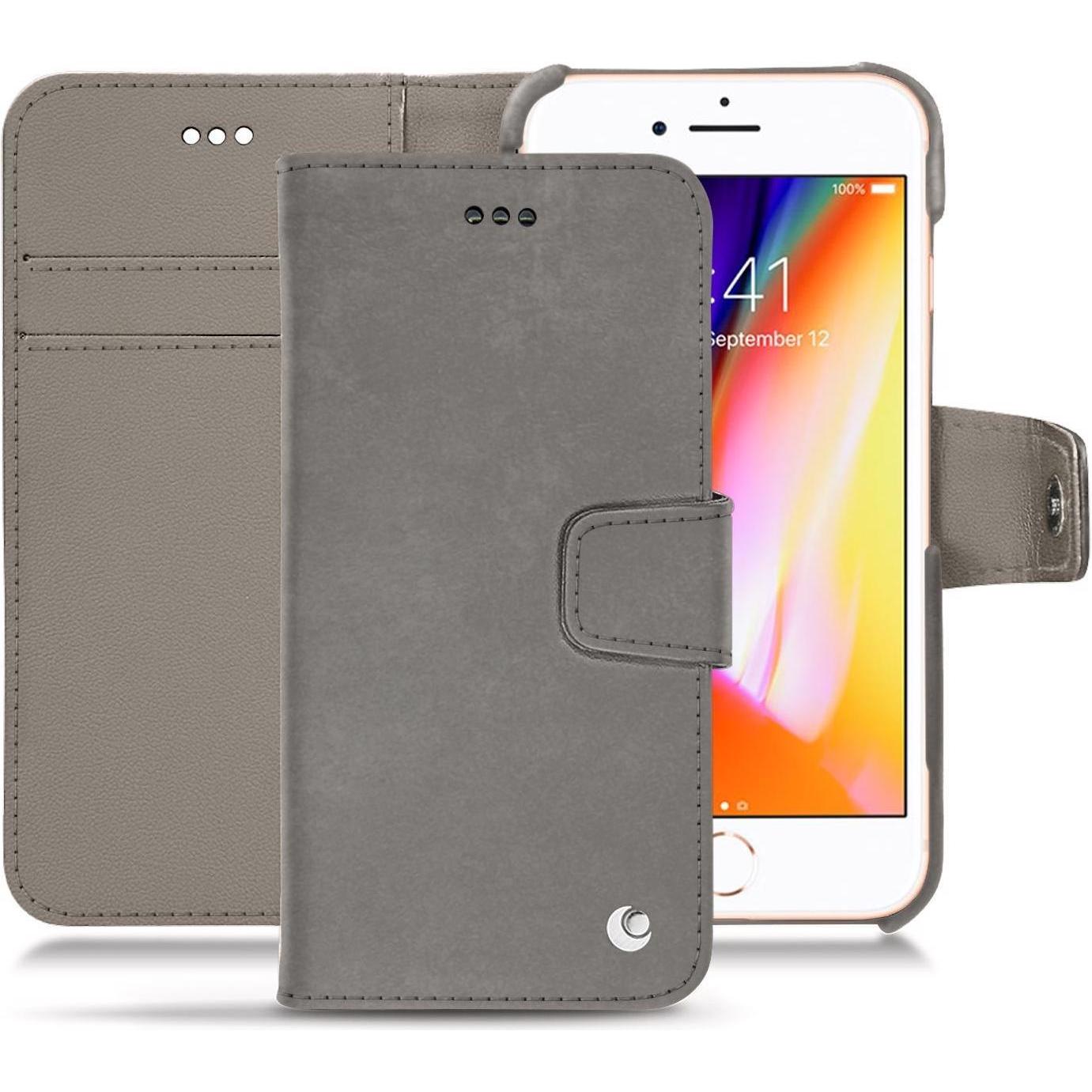 Noreve Lederschutzhülle Wallet (Apple iPhone 8), Smartphone Hülle, Grau