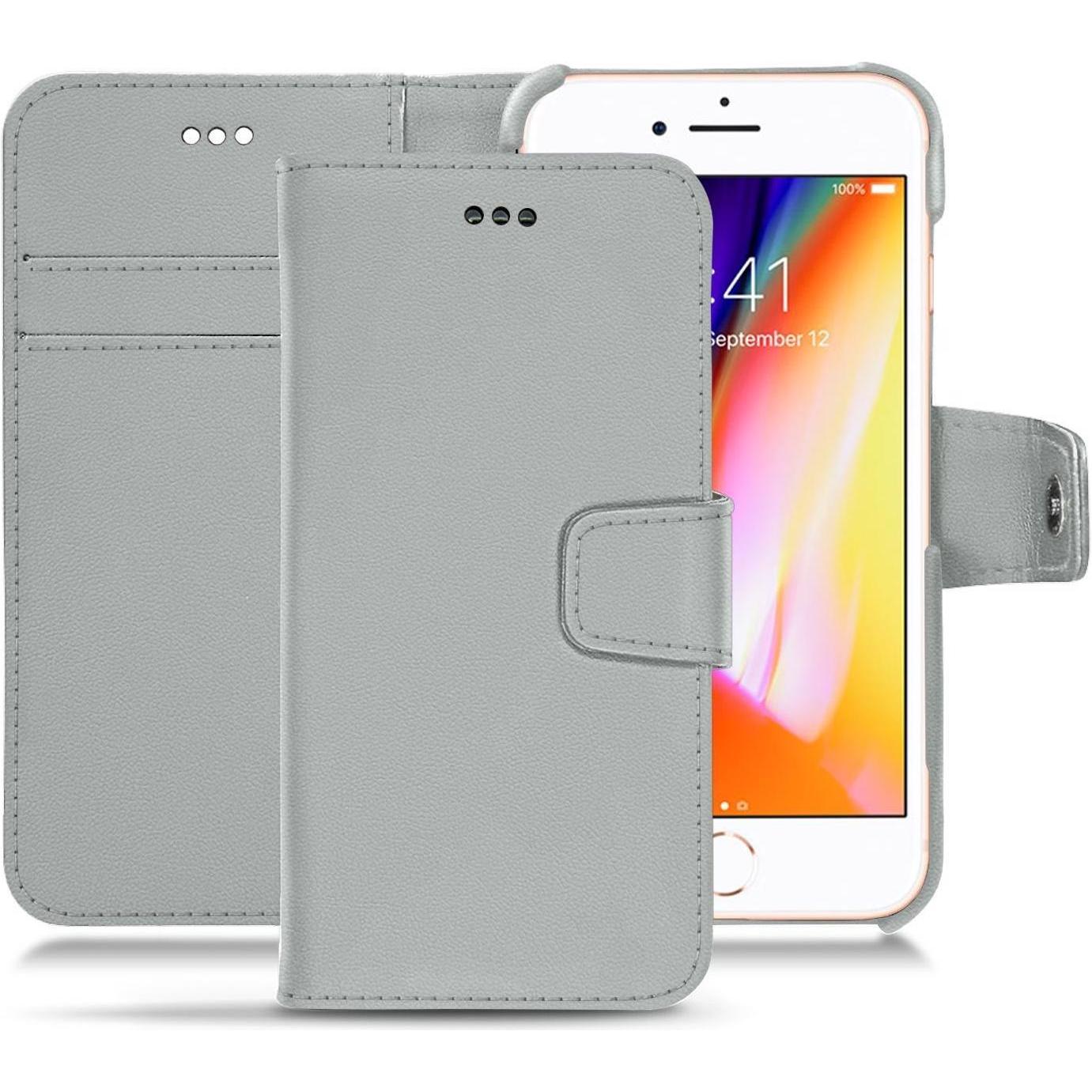 Noreve Lederschutzhülle Wallet (Apple iPhone 8), Smartphone Hülle, Grau