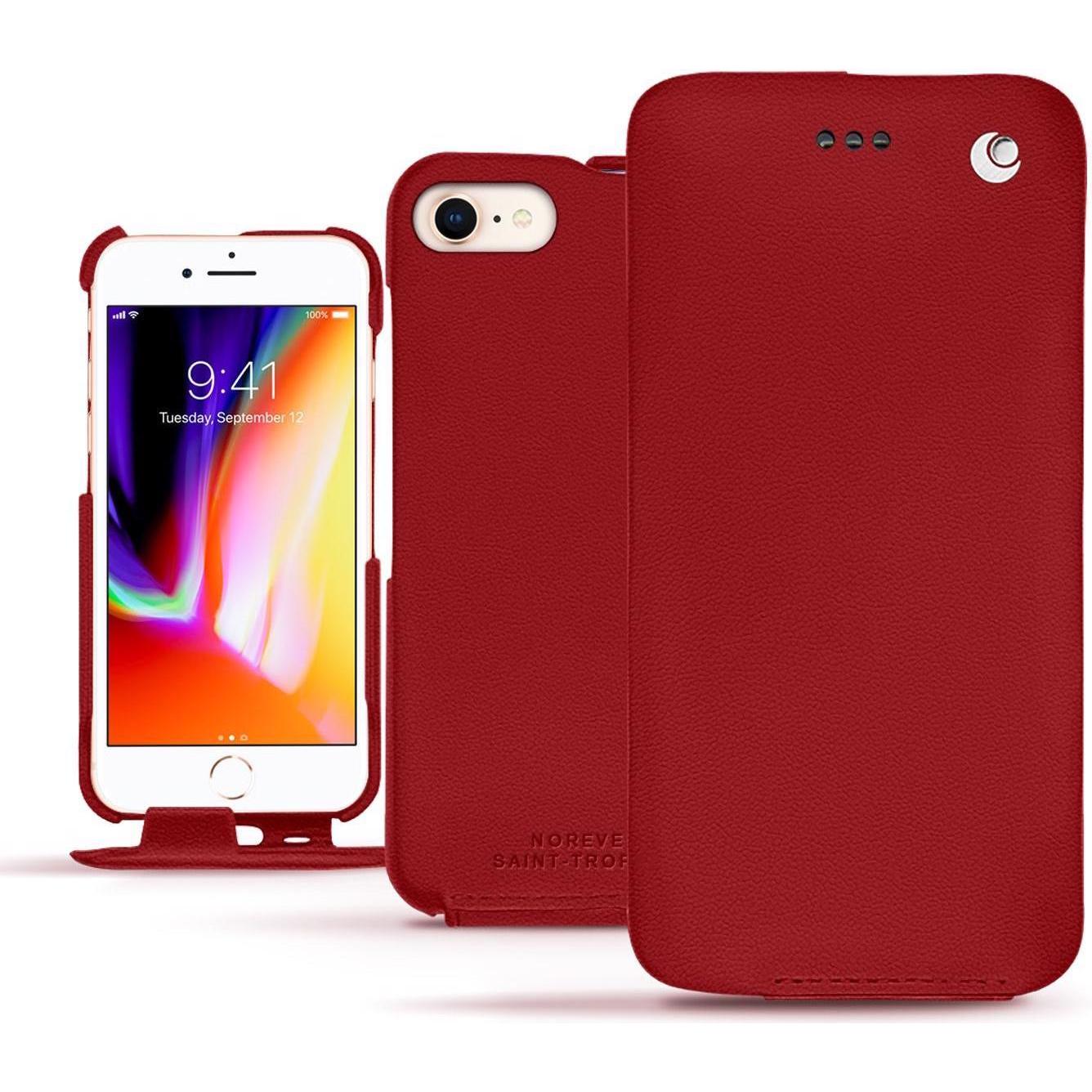 Noreve Lederschutzhülle vertikal (Apple iPhone 8), Smartphone Hülle, Rot