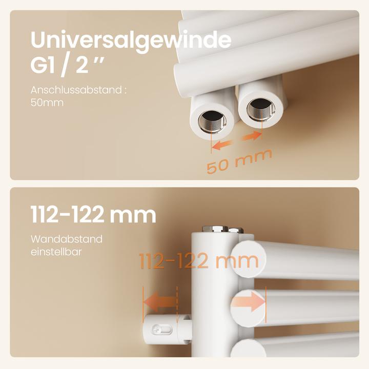 Actual product image Emke Towel radiator 1265×600mm with side connection, bathroom radiator, towel rail, towel warmer in (776 W)