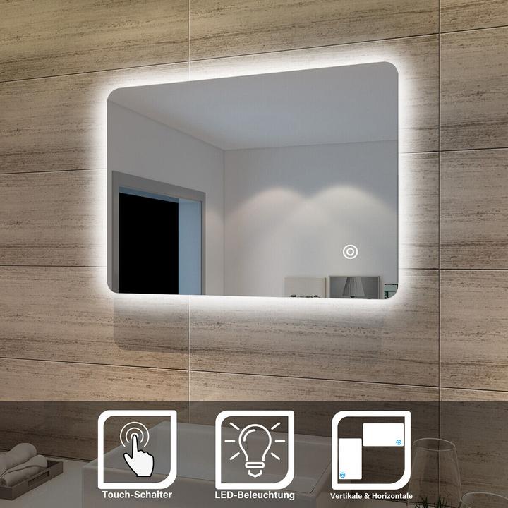 SONNI LED Badezimmerspiegel, Lichtspiegel, Wandspiegel mit Touch-Schalter, Badezimmerspiegel mit Lic