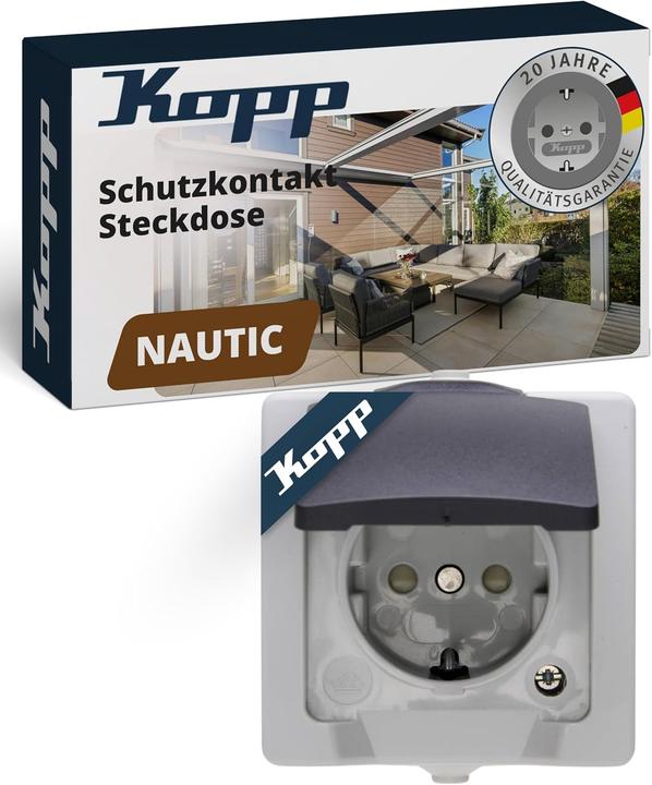 Image du produit Kopp Prise de courant résistante à l'humidité Nautic en saillie 1 fois avec couvercle à charnière +