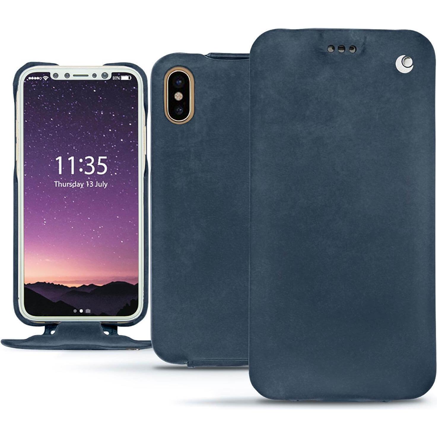 Noreve Lederschutzhülle vertikal (Apple iPhone X), Smartphone Hülle, Blau