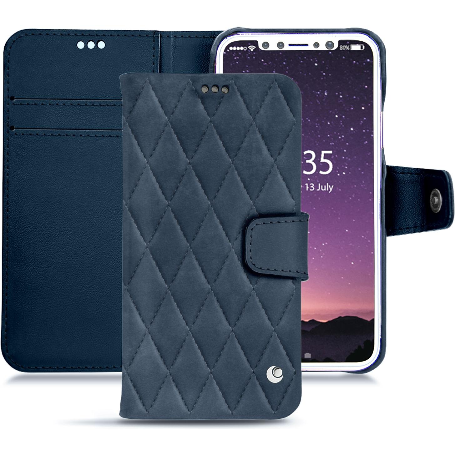 Noreve Lederschutzhülle Wallet (Apple iPhone X), Smartphone Hülle, Blau