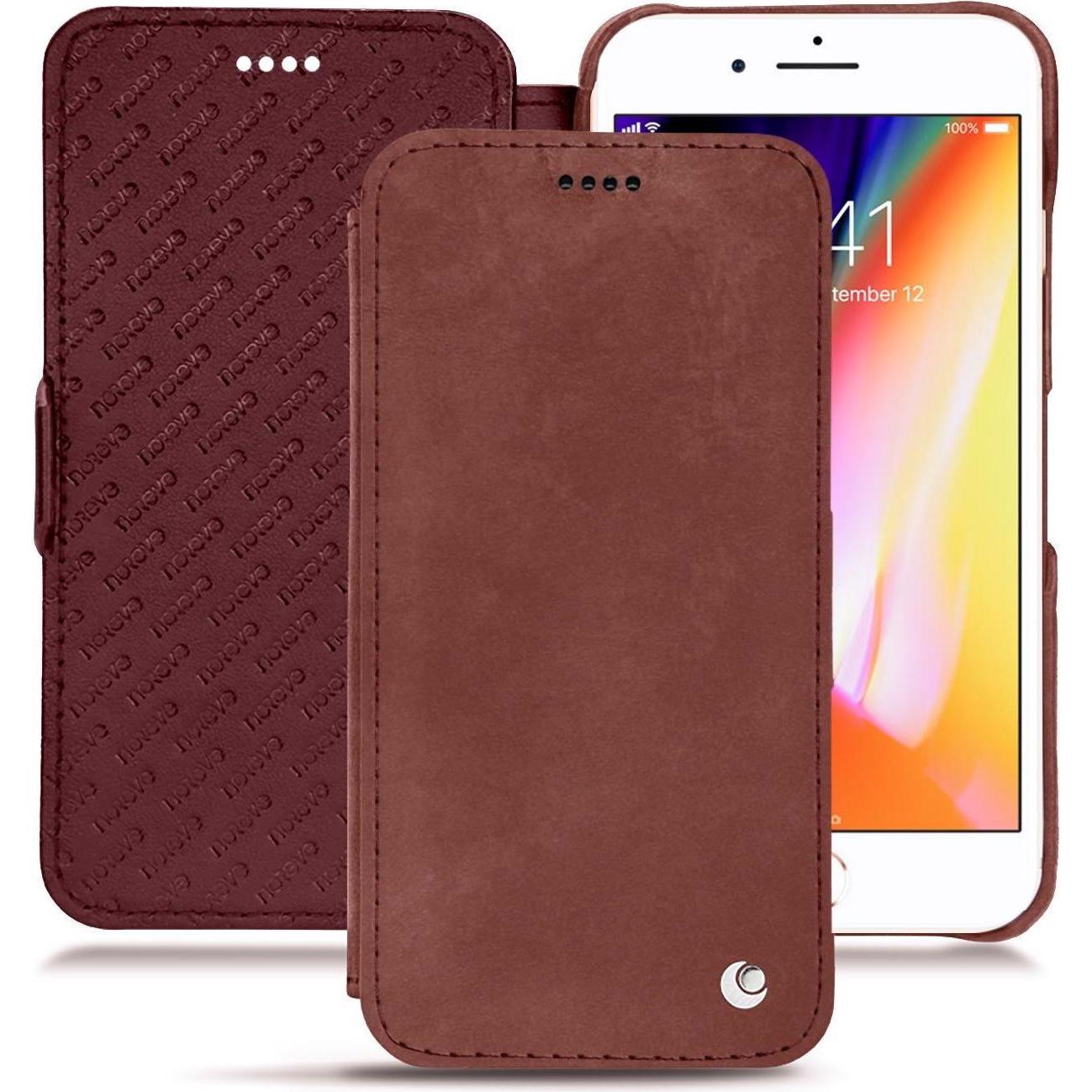 Noreve Lederschutzhülle horizontal (Apple iPhone 8 Plus), Smartphone Hülle, Rot