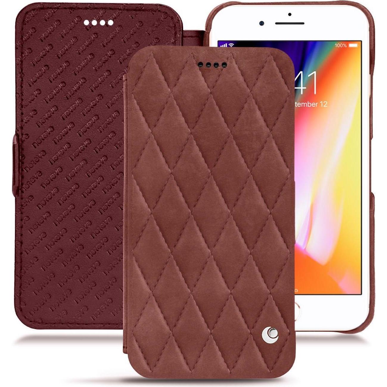 Noreve Lederschutzhülle horizontal (Apple iPhone 8 Plus), Smartphone Hülle, Rot