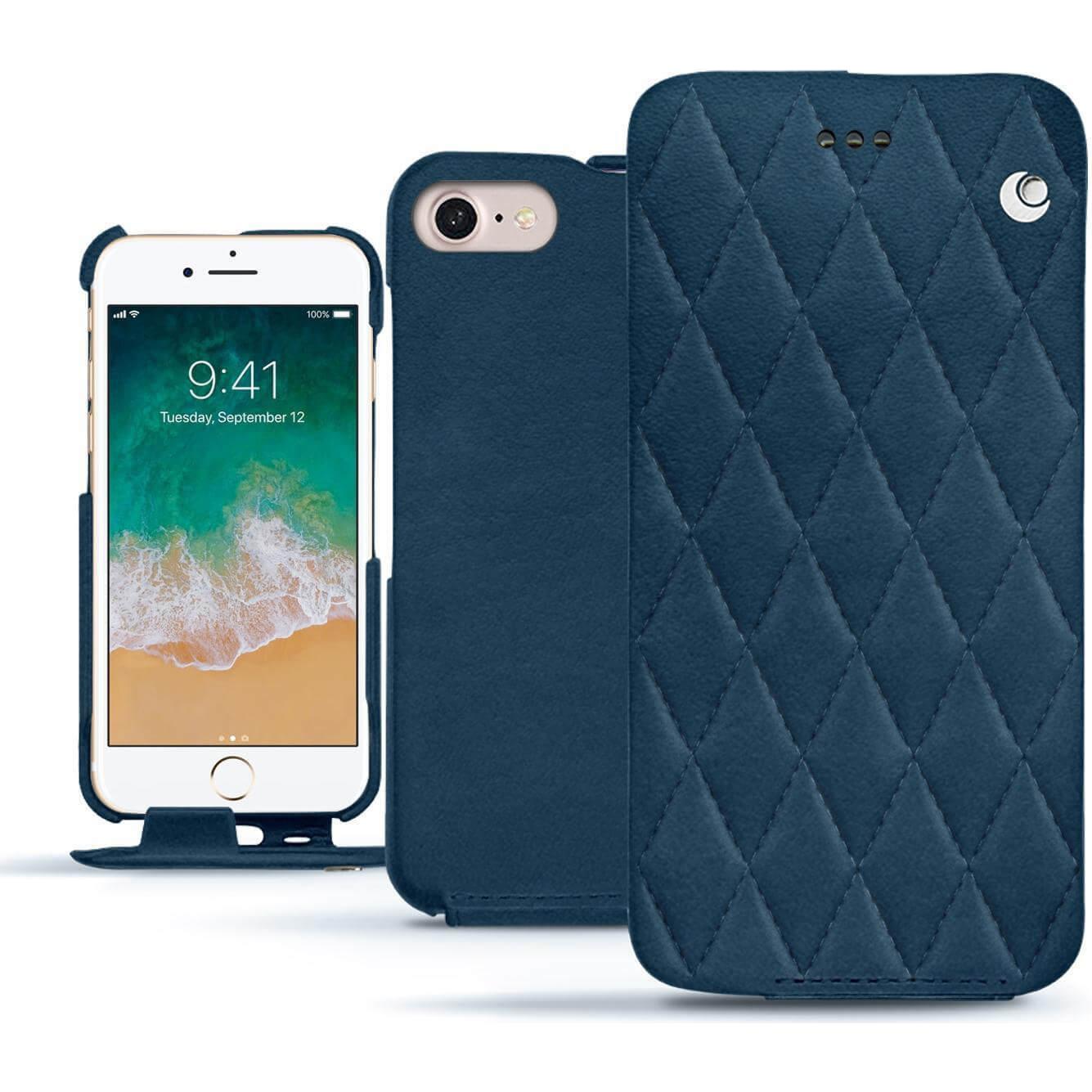 Noreve Lederschutzhülle vertikal (Apple iPhone 7), Smartphone Hülle, Blau