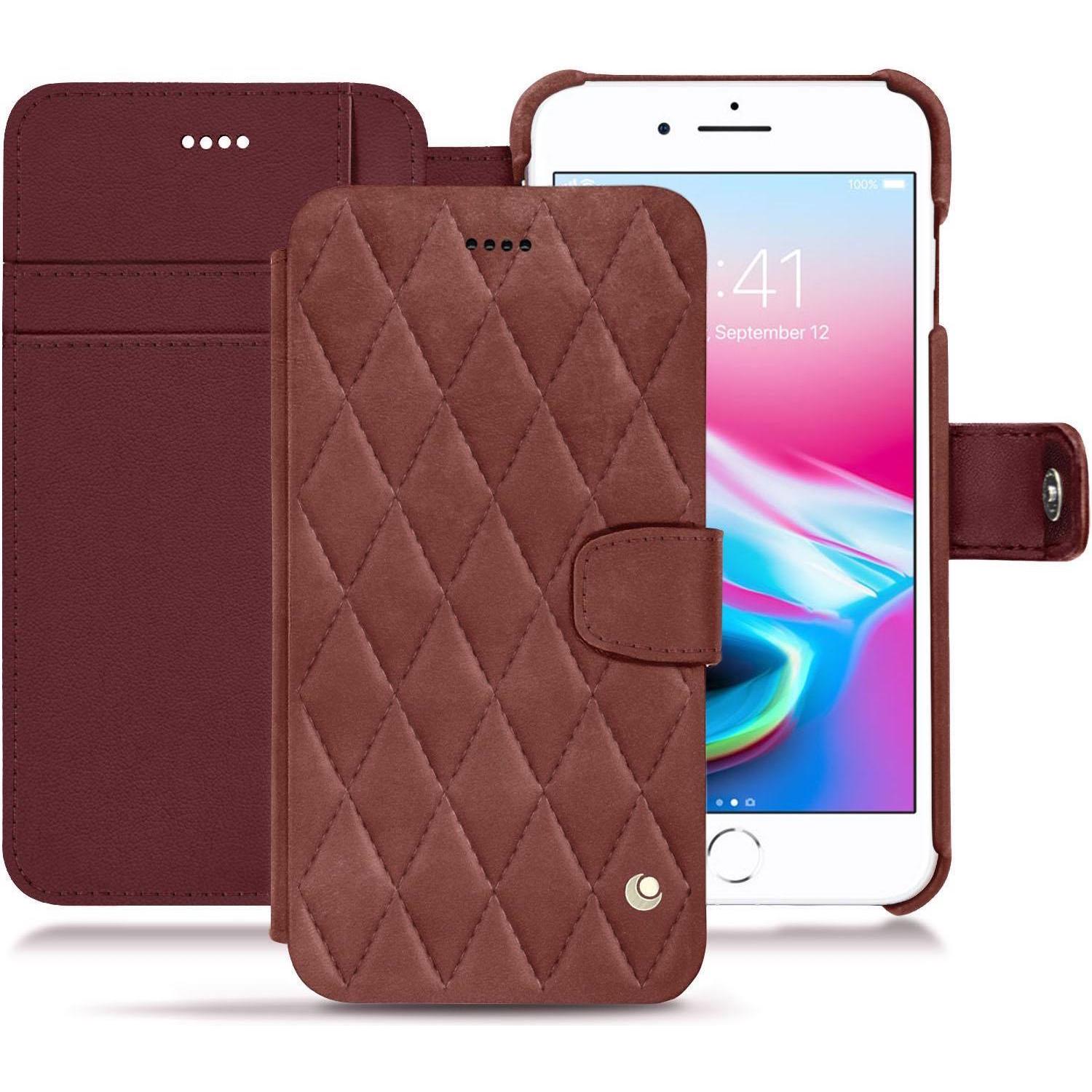 Noreve Lederschutzhülle Wallet (Apple iPhone 8 Plus), Smartphone Hülle, Rot