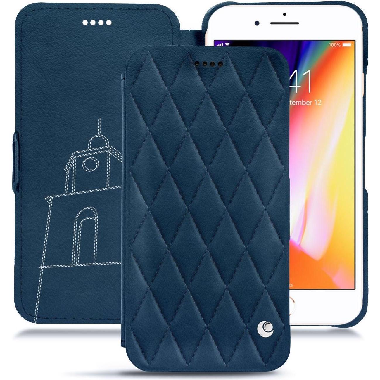 Noreve Lederschutzhülle horizontal (Apple iPhone 8 Plus), Smartphone Hülle, Blau