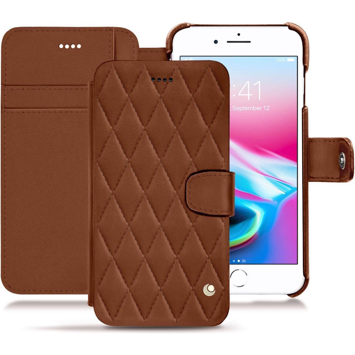 Noreve Lederschutzhülle Wallet (Apple iPhone 8 Plus), Smartphone Hülle, Braun