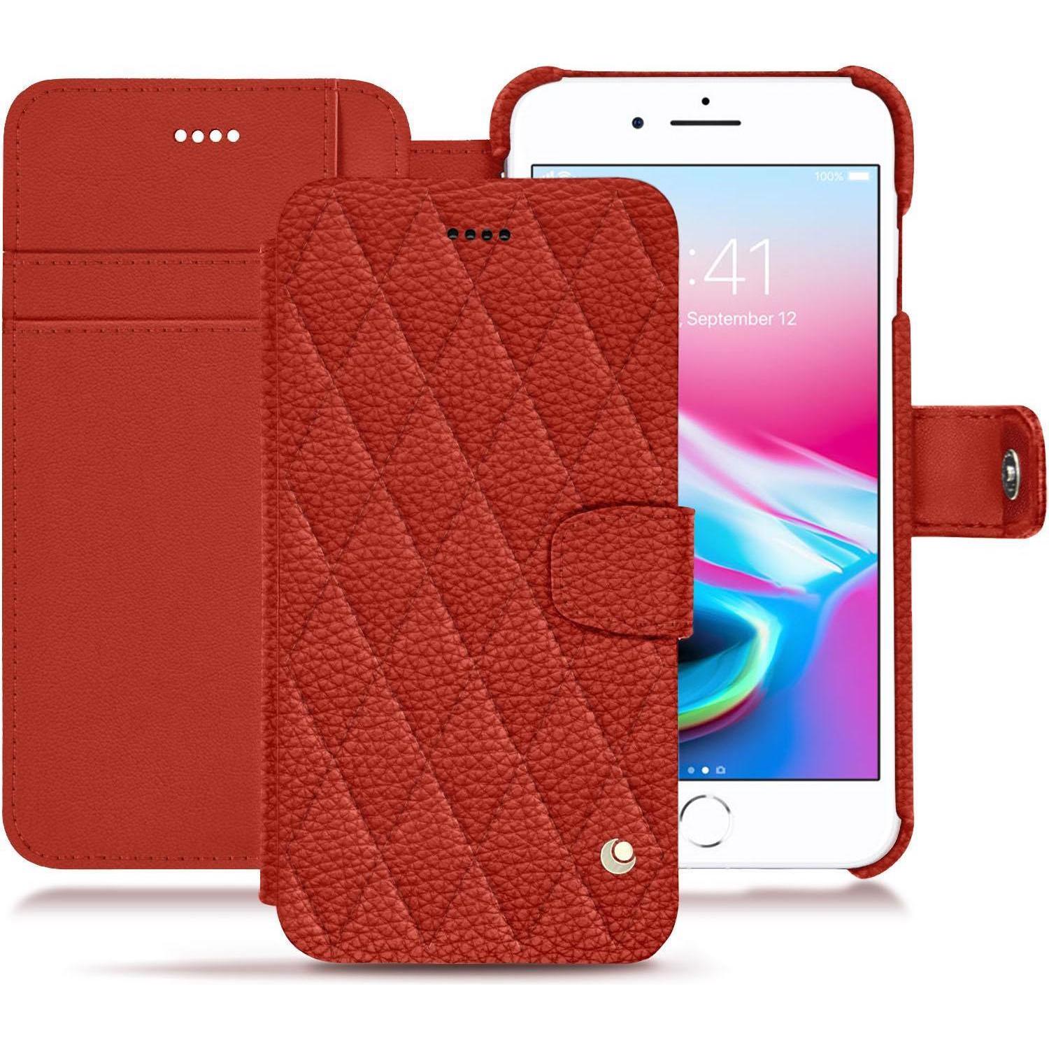 Noreve Lederschutzhülle Wallet (Apple iPhone 8 Plus), Smartphone Hülle, Orange