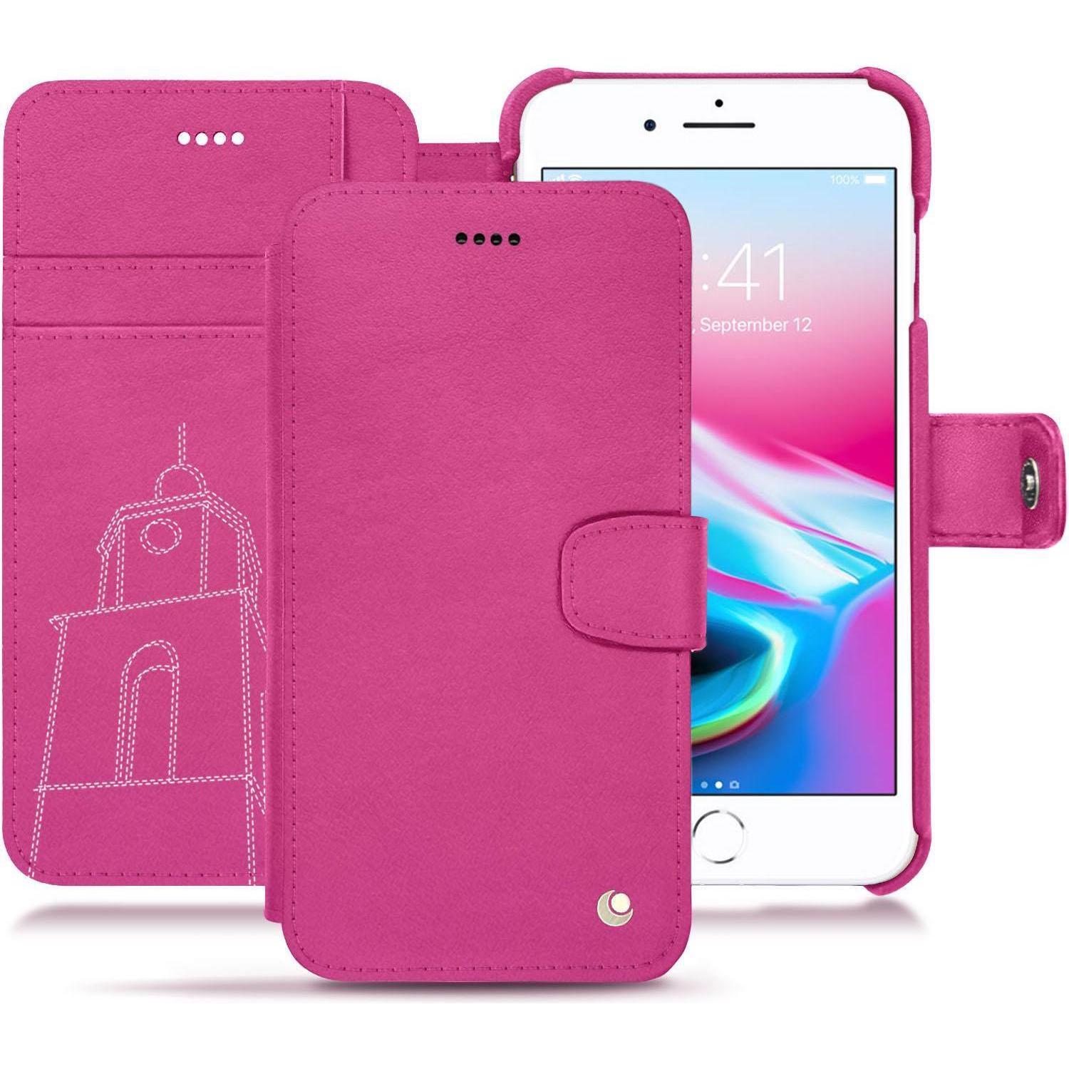 Noreve Lederschutzhülle Wallet (Apple iPhone 8 Plus), Smartphone Hülle, Rosa