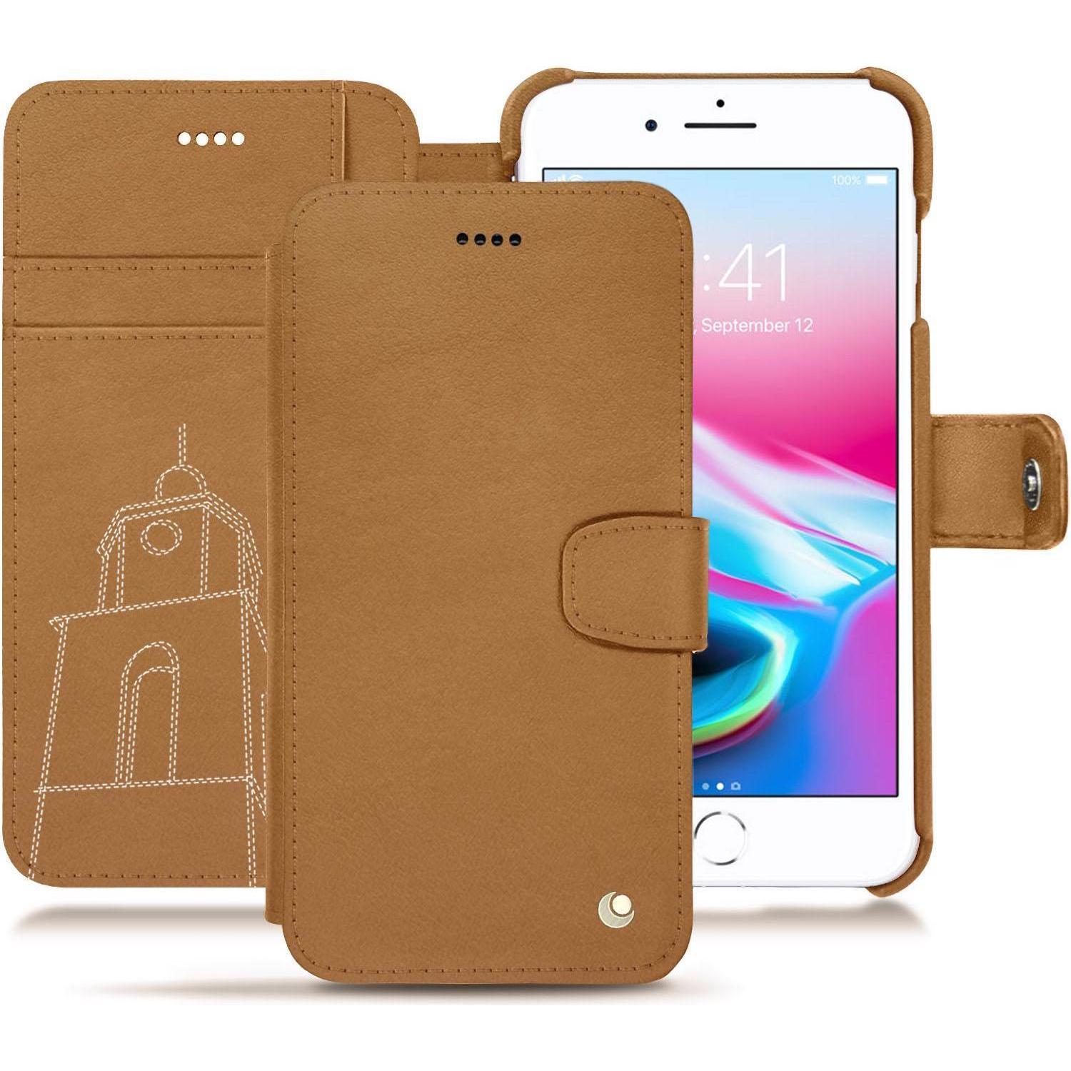 Noreve Lederschutzhülle Wallet (Apple iPhone 8 Plus), Smartphone Hülle, Braun