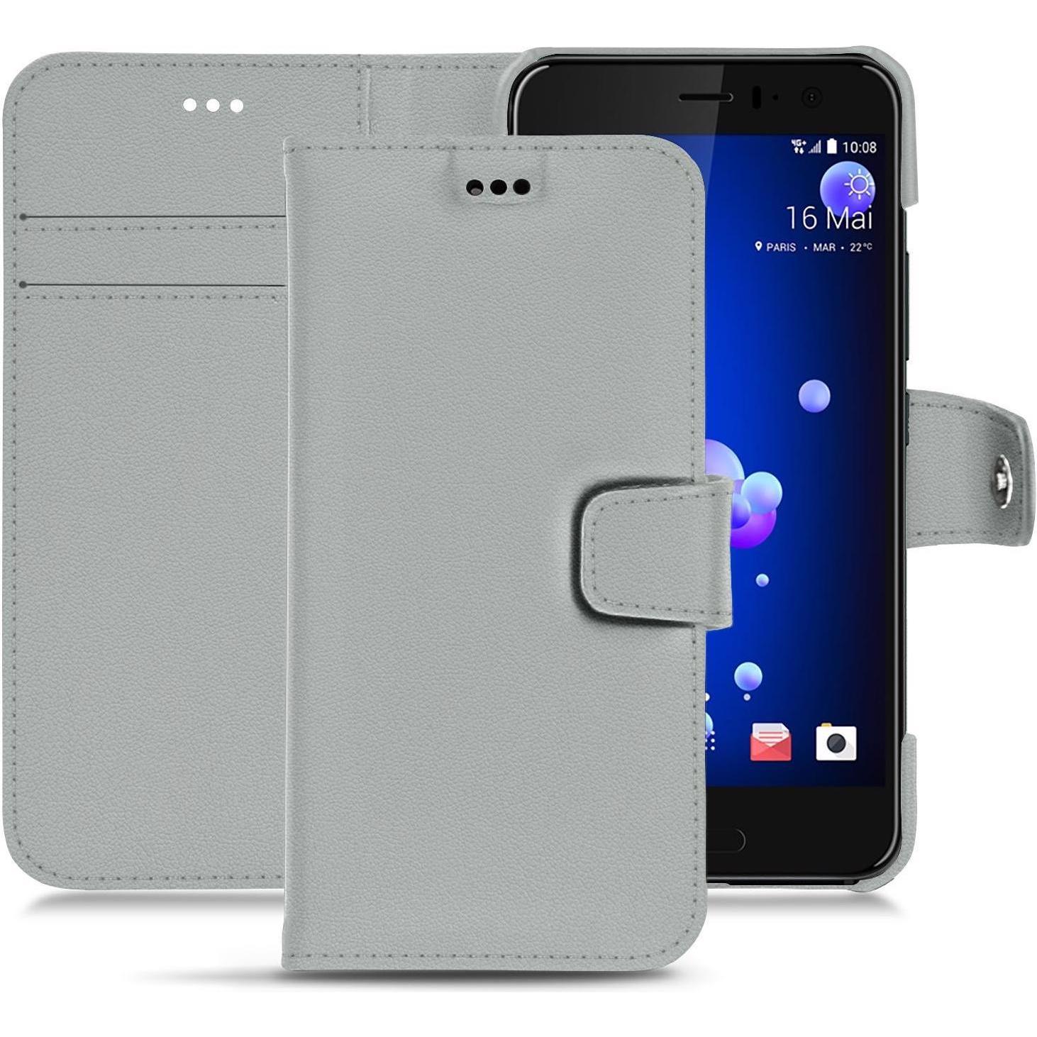 Noreve Lederschutzhülle Wallet (HTC U11), Smartphone Hülle, Grau