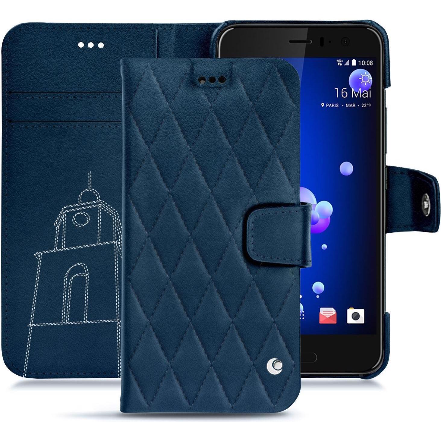 Noreve Lederschutzhülle Wallet (HTC U11), Smartphone Hülle, Blau