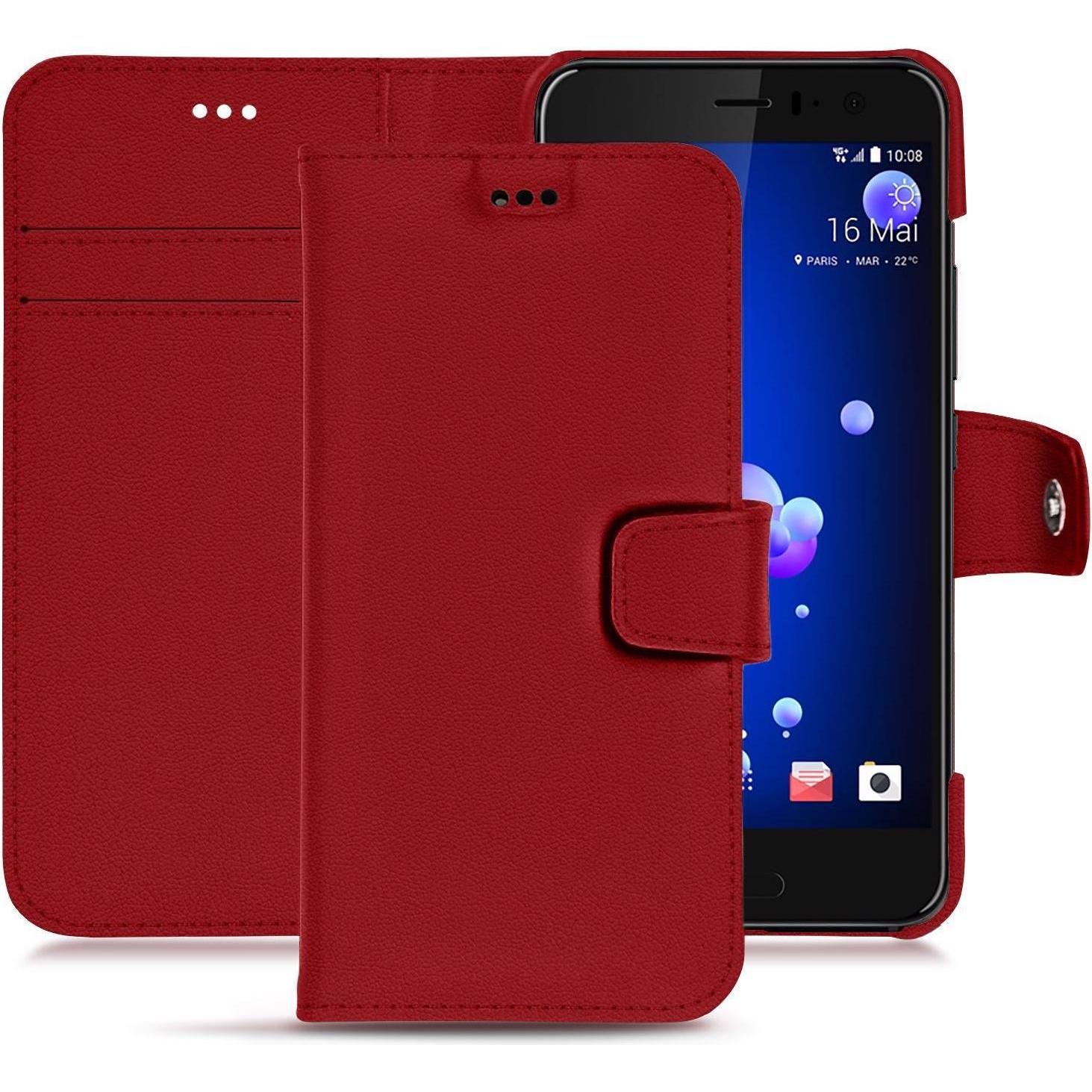 Noreve Lederschutzhülle Wallet (HTC U11), Smartphone Hülle, Rot