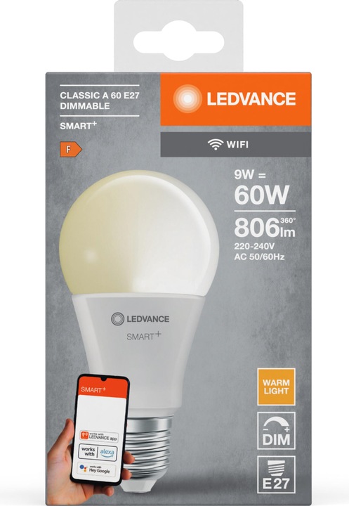 Actual product image Ledvance Smart+ Wifi Classic (E27, 9 W, 806 lm, 1 x, F)